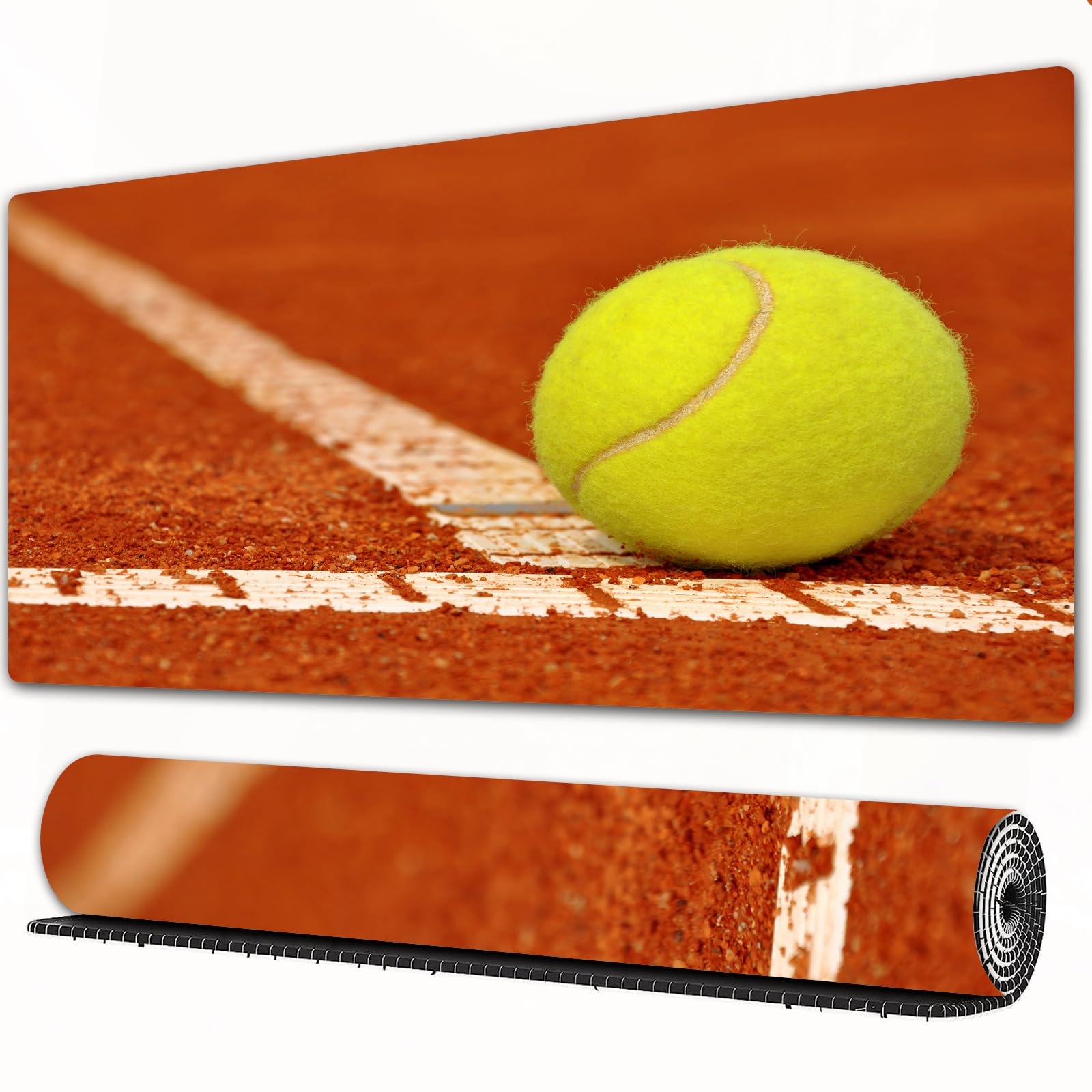 Tappetino per mouse da gioco,grande,antiscivolo,impermeabile,con bordi cuciti,Palla da tennis su un campo da tennis in terra battuta,per gaming,ufficio,casa,40x90 cm