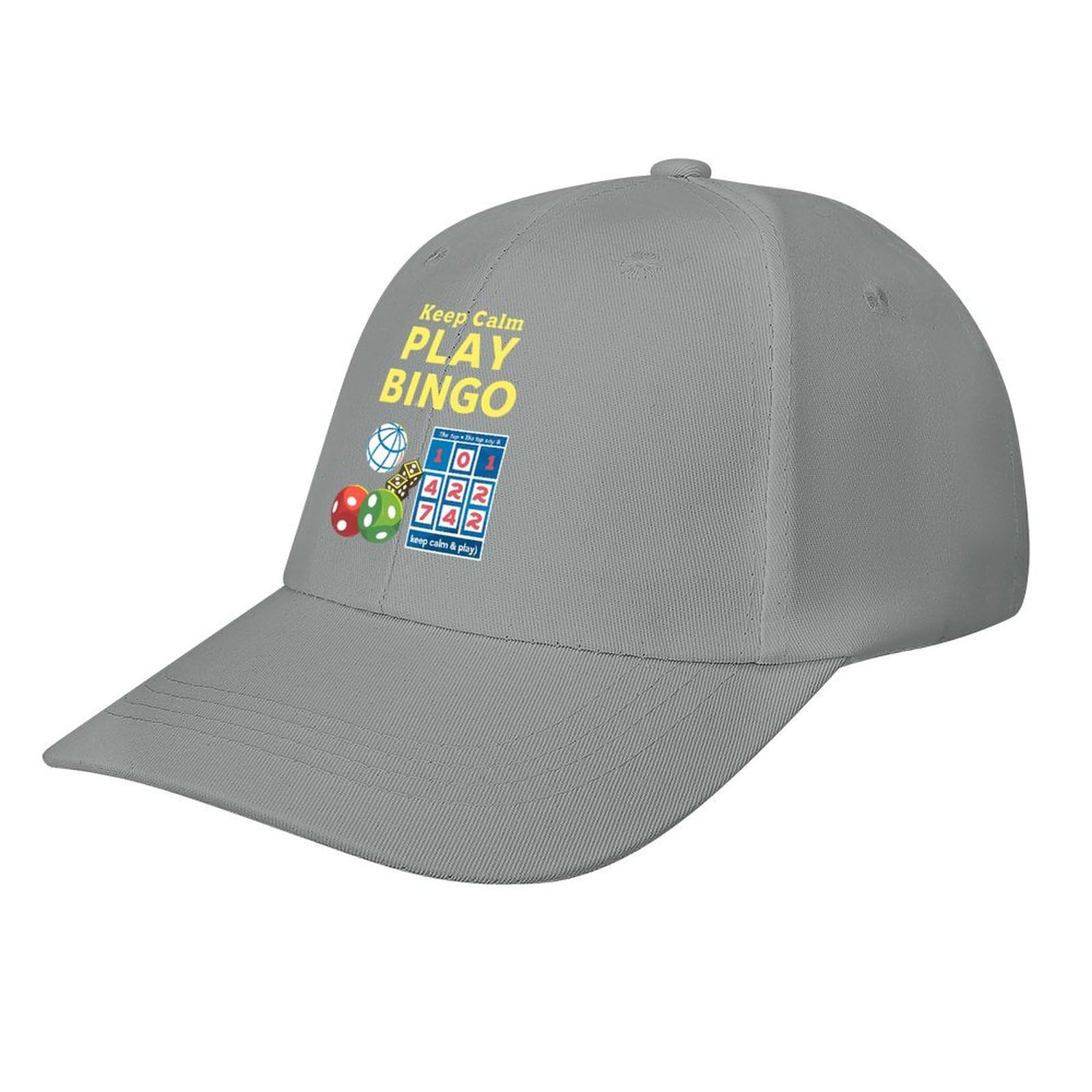 Asbwuo Unisex Gray Keep Calm Play Bingo Casual Baseball Cap Funny Golf Dad Hat Adjustable Trucker Caps For Running Outdoor Sports