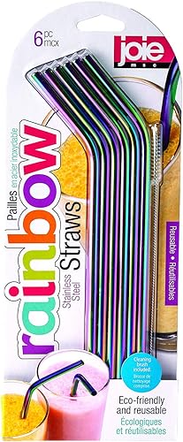 Joie Pajitas para beber arcoíris  6 popotes reutilizables de acero inoxidable con cepillo, popotes de metal ecológicos con un brillo iridiscente