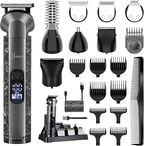 Hatteker Kit de aseo multifuncional 8 en 1 para hombres, recortadora de barba para hombres, cortadora de pelo de precisión, recortadora de nariz,