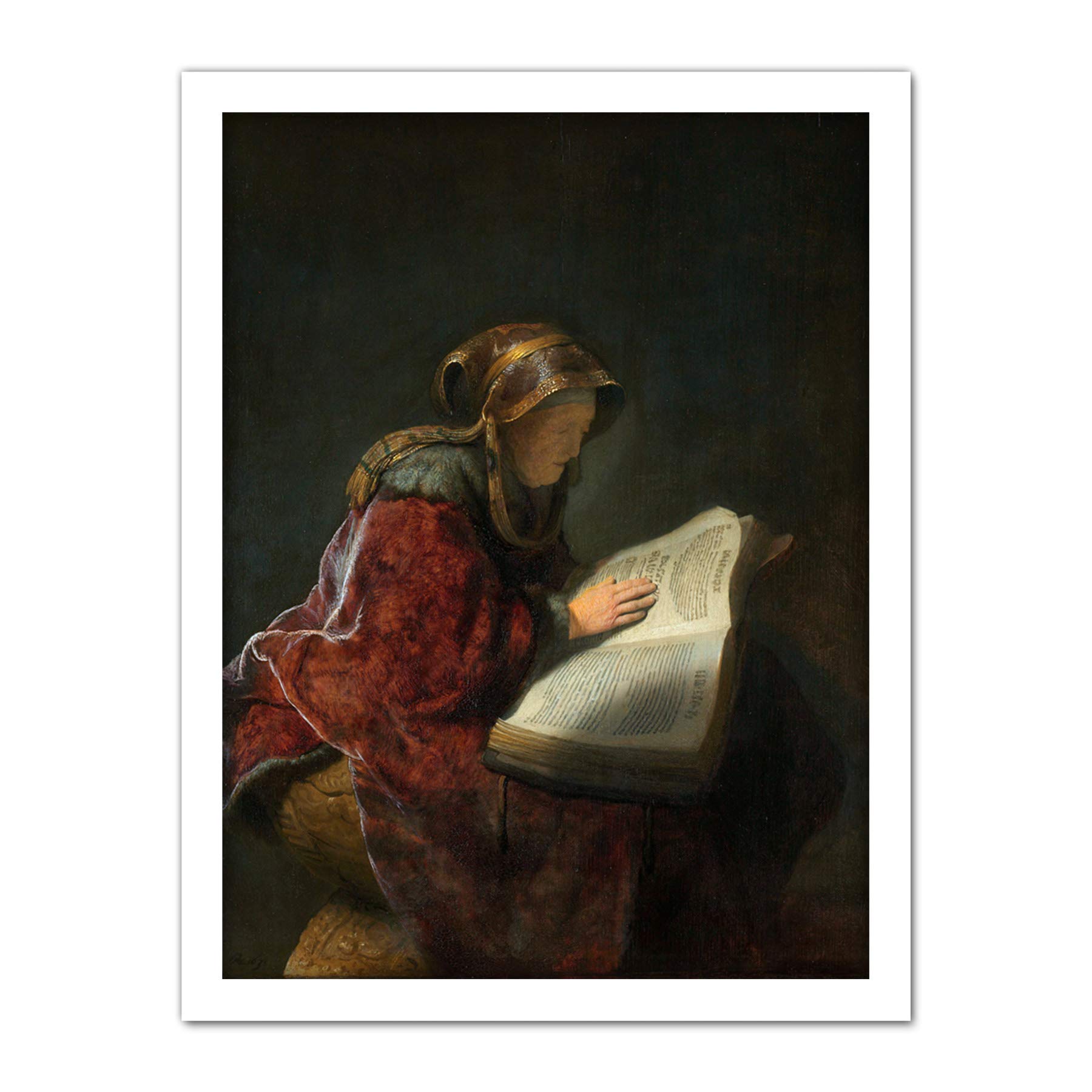 Artery8 Rembrandt Old Woman Reading Prophetess Anna Painting Artwork Framed Wall Art Print 18X24 Inch