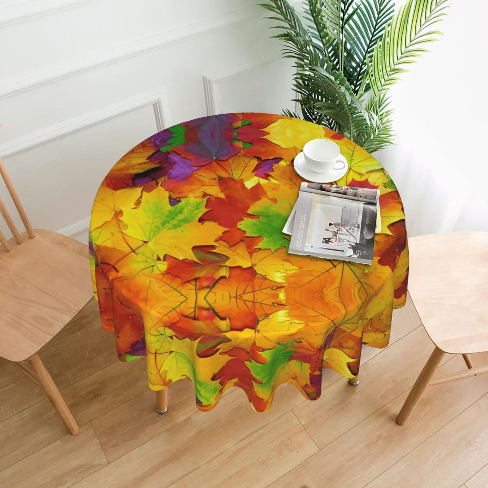 YYHHAOFA Autumn Leaves of Maple Prints 60in Round Decorative Tablecloth – High-Grade Polyester Throw Cover for Dining, Parties, and Outdoor Events