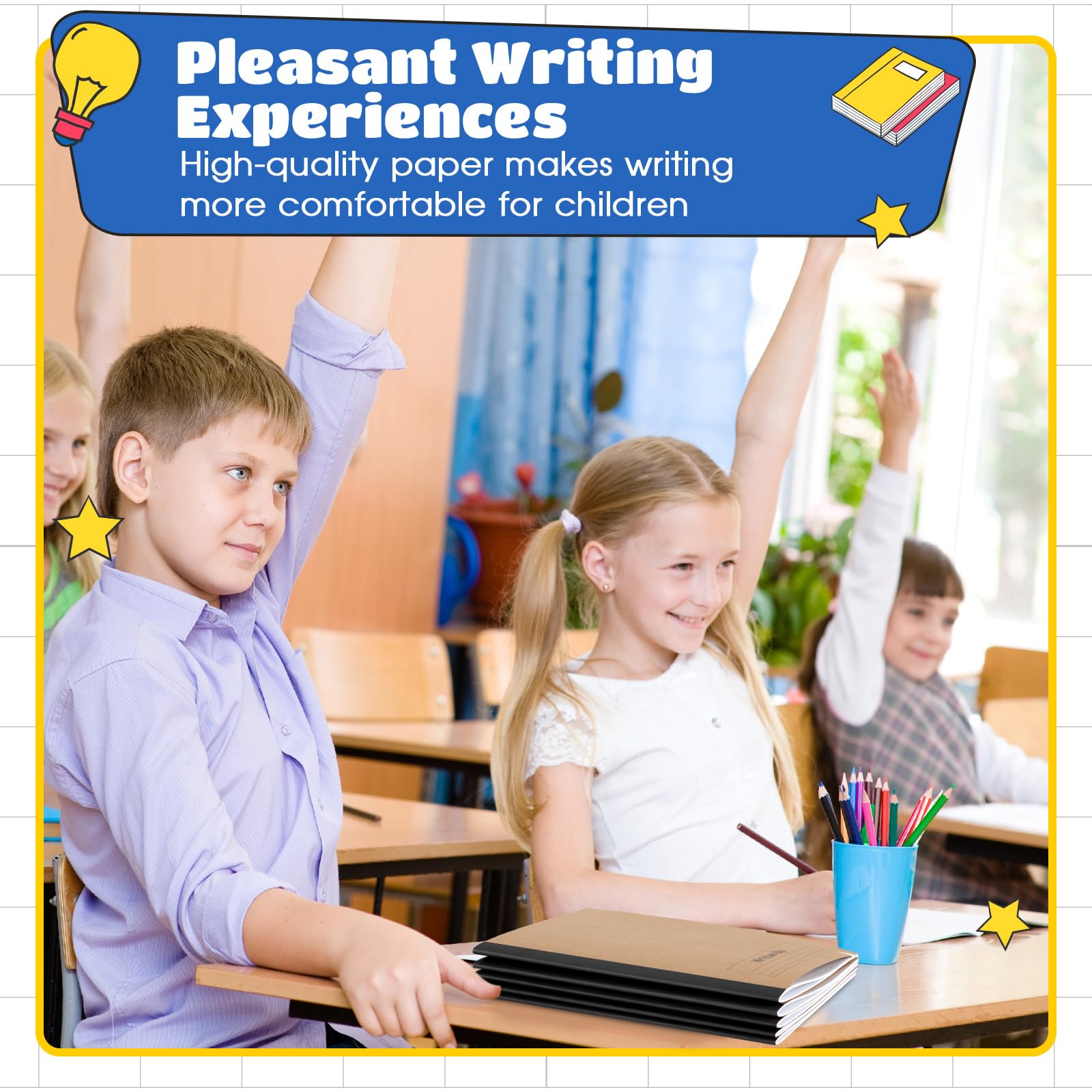 Henoyso 20 cuadernos de composición primaria de 9 3/4 x 7 1/2 pulgadas, suministros de regreso a la escuela, cuaderno de escritura primaria K-2 para niños, diario de dibujo y escritura de cuentos