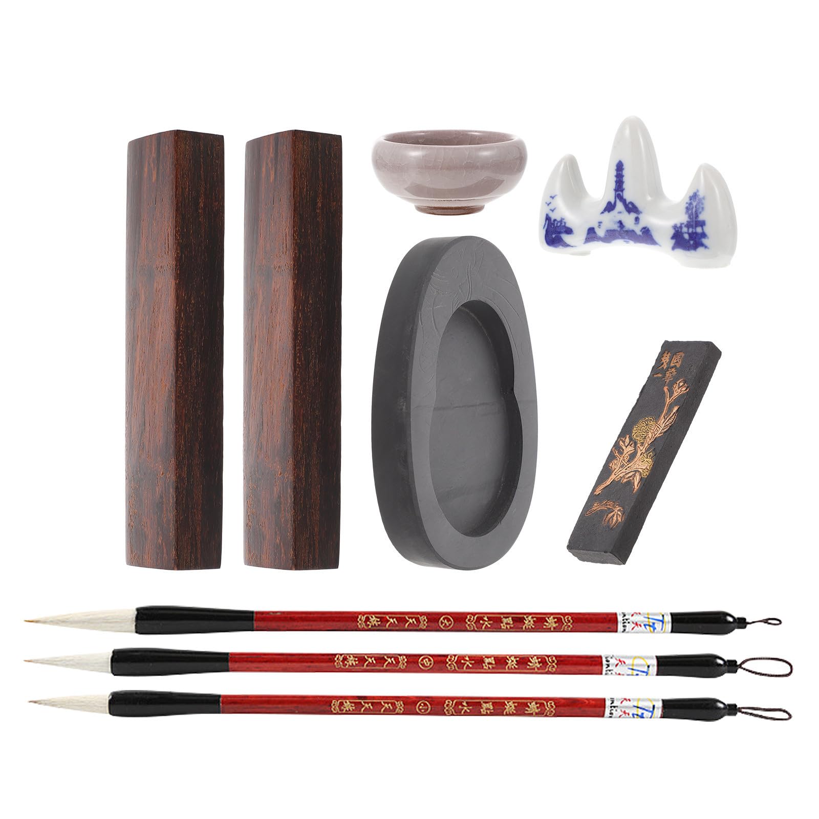 Kichvoe Kit de Caligrafía China Piedra de Tinta, Pincel y Pisapapeles