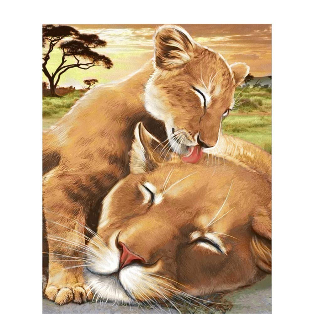Peinture diamant lion 80x100cm en strass ronds pour decoration salon