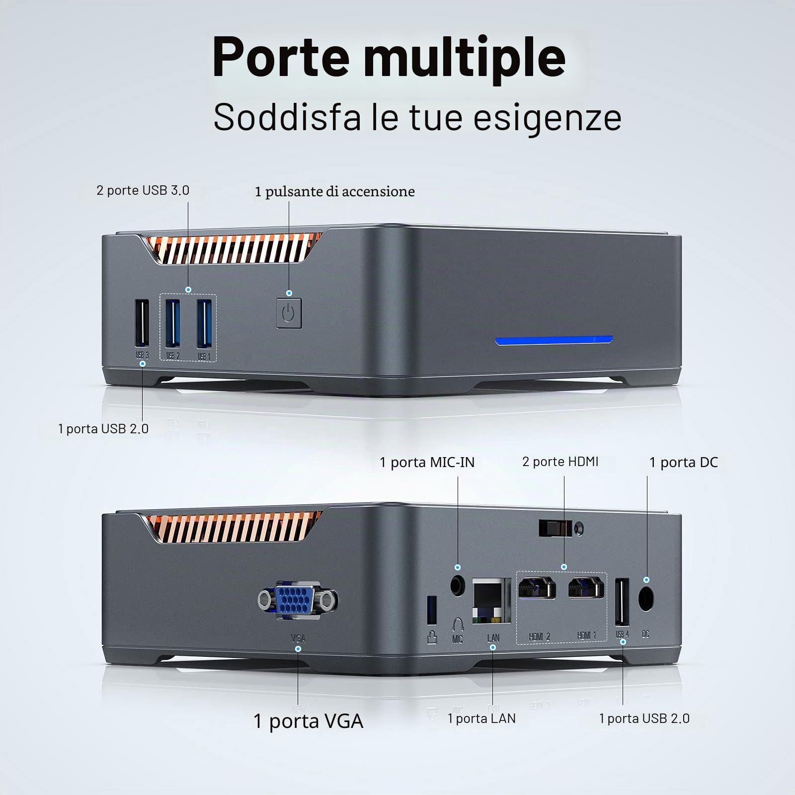 Mini PC,8 GB DDR4L/128GB M.2 SSD, Intel Celeron J4125 (fino a 2,7 GHz) Windows 10 Pro desktop computer, 4K UHD, 2X HDMI e VGA Display, WiFi Dual Band, Gigabit Ethernet, BT 4.2 Micro PC
