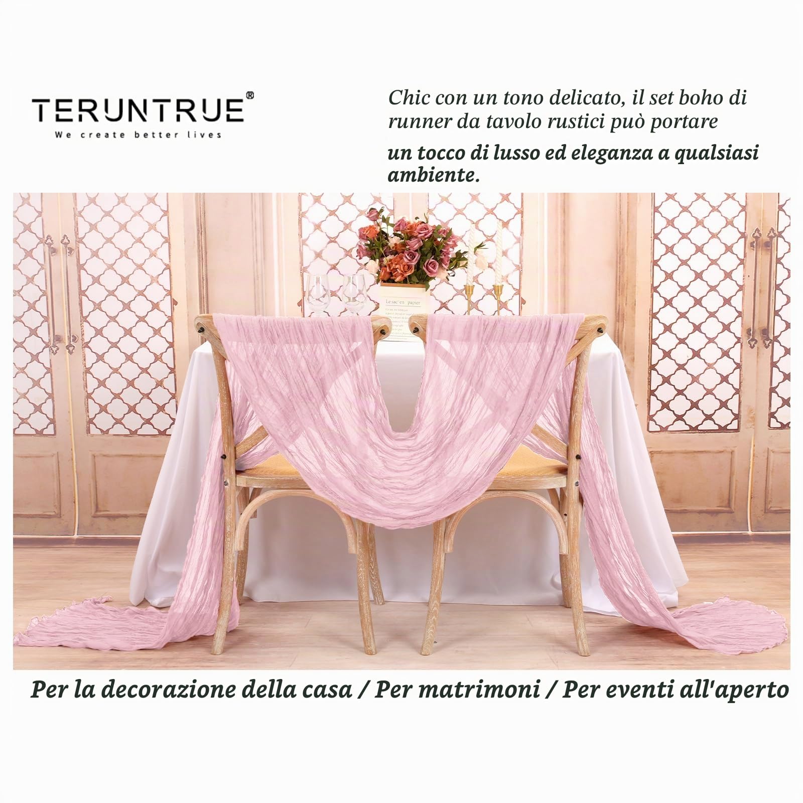 15 Pezzi Runner da Tavola Rosa Baby 300cm Runner da Tavola Boho in Garza Rustica, Tovaglia Decorativa per La Tavola di Nozze per Feste di Matrimonio, Vacanze(55x300cm)