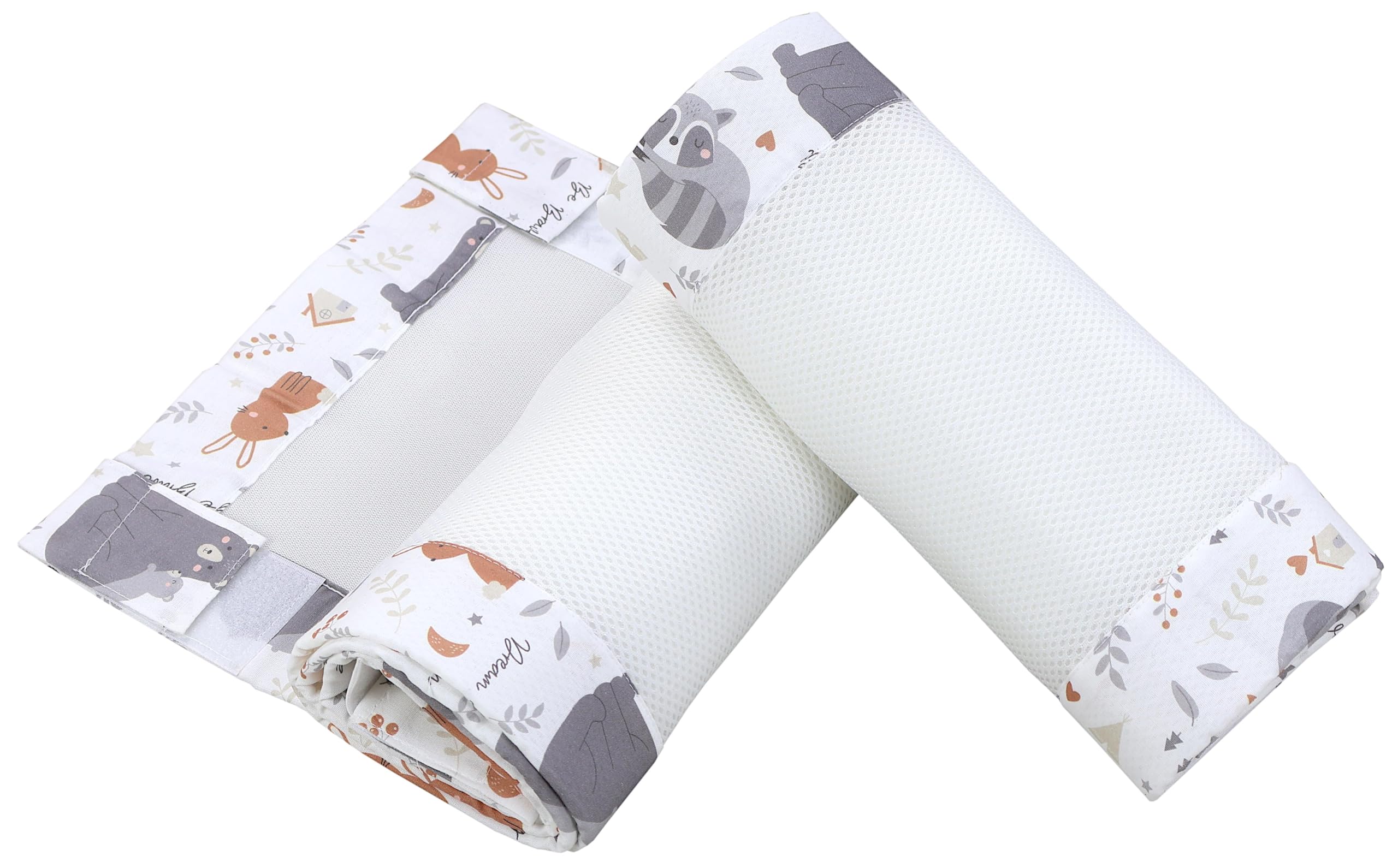 TupTam Bettumrandung Babybett 3D Mesh Nestchen – Gitterstäbe Schutz Netz 2er, Farbe: Wilde Tiere, Größe: ca. 128 x 30 cm (für Babybett 140x70)