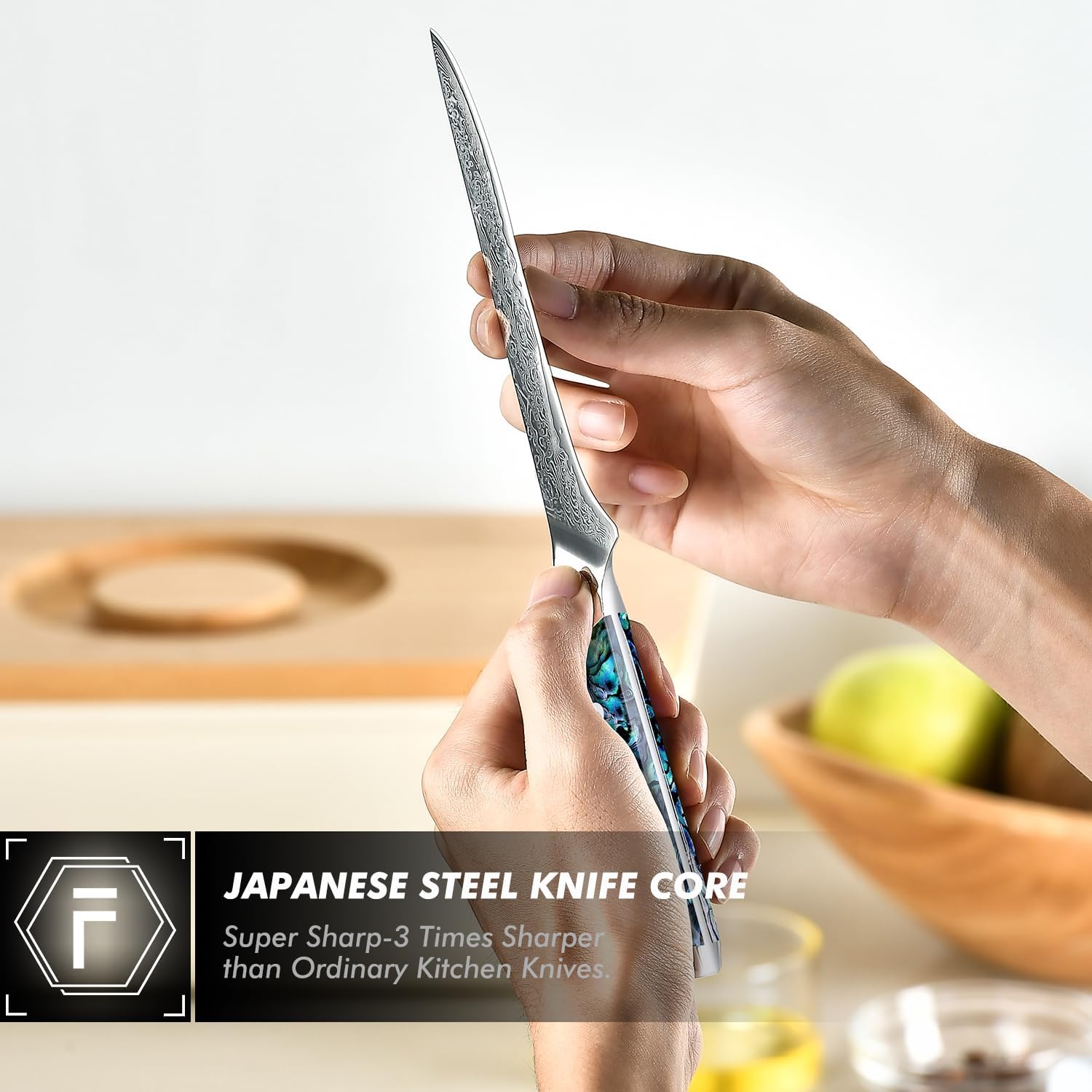 Fanteck 6" Boning Fillet Knife,Damascus Japanese Pro Vg10 67 Layer Sharp Curved Flexible Blade Kitchen Deboning Knives for Fish Poultry Chicken Meat Cutting-Full Tang Abalone Shell Handle&Wooden Cover