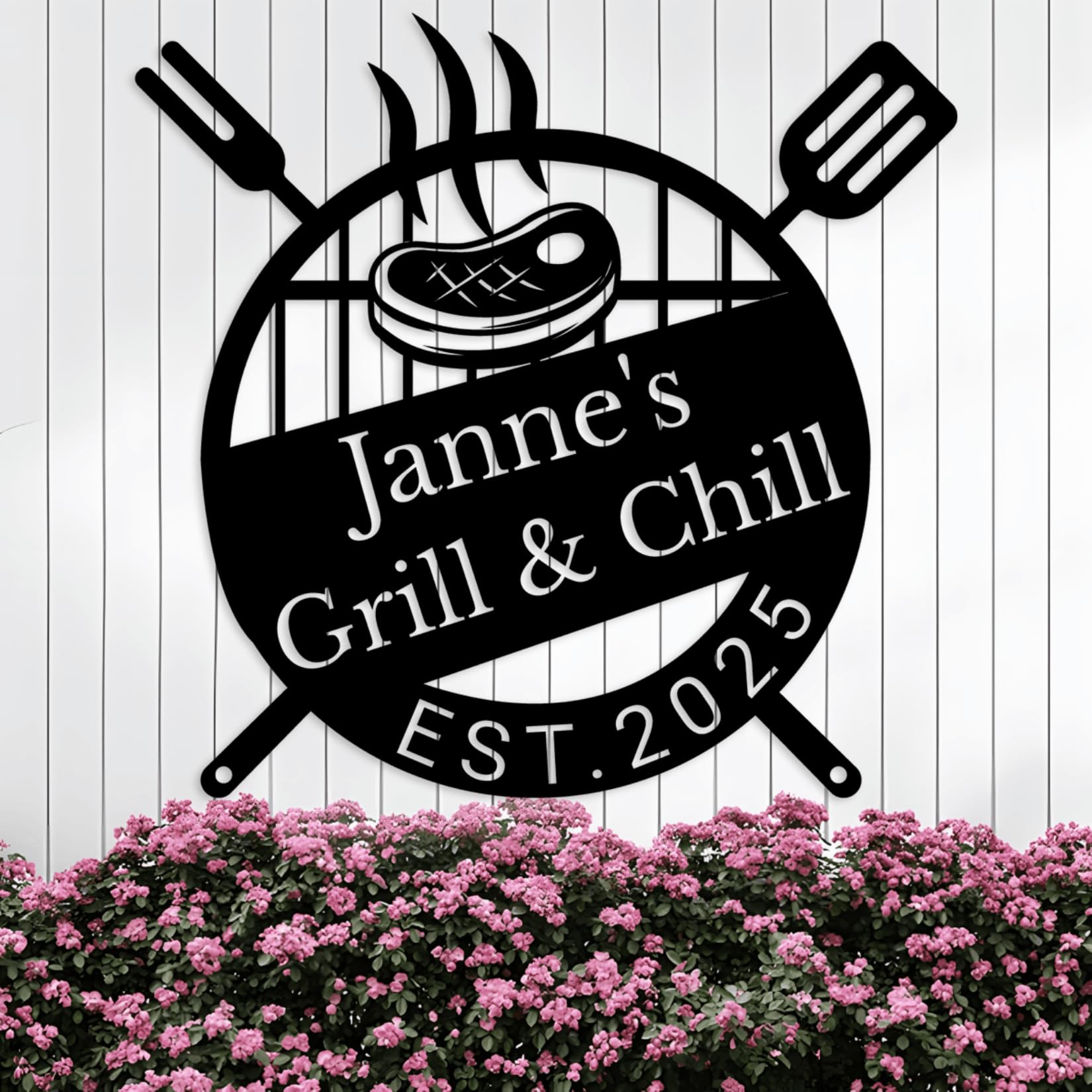Riaeelvs Custom Backyard Bar & Grill Metal Sign, Backyard BBQ Sign, Personalized Barbecue Signs, Outdoor Kitchen Decor, Gift for Dad Men
