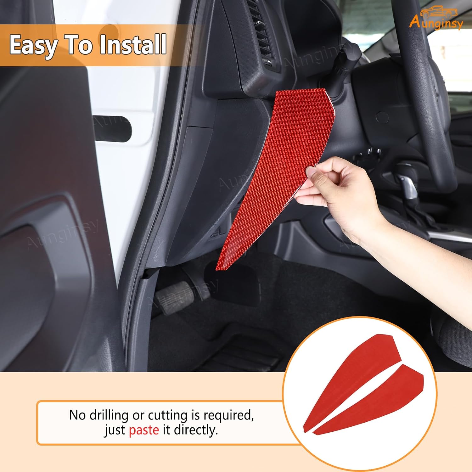 Aunginsy Dashboard Side Door Panel Protector Compatible with Nissan Frontier 2022-2024 2025 Car Real Carbon Fiber Inner Door Anti-Collision Cushion Trim Sticker Decoration Cover Interior Accessories
