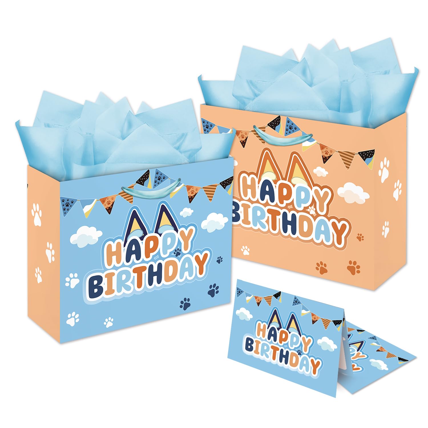 NF ORANGE Blue Dog Party Bag Inculde 13'' Large Tissue Paper Greeting Card, Dog Theme Birthday Party Decoration