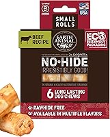 Earth Animal No-Hide Chews: Rawhide-Free Beef Rolls for Small Dogs 16-45 lbs - Long Lasting, Grass-Fed, 6 Pack
