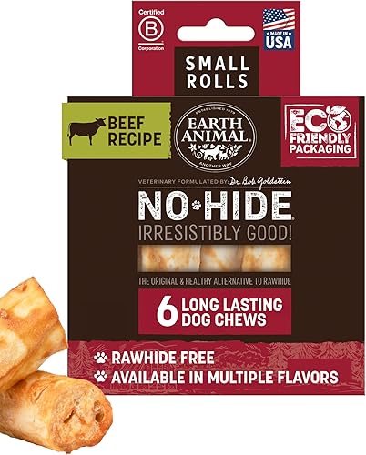 EARTH ANIMAL No Hide - Masticables para perros pequeños con sabor a carne de res natural sin cuero crudo, masticables de larga duración  Golosinas