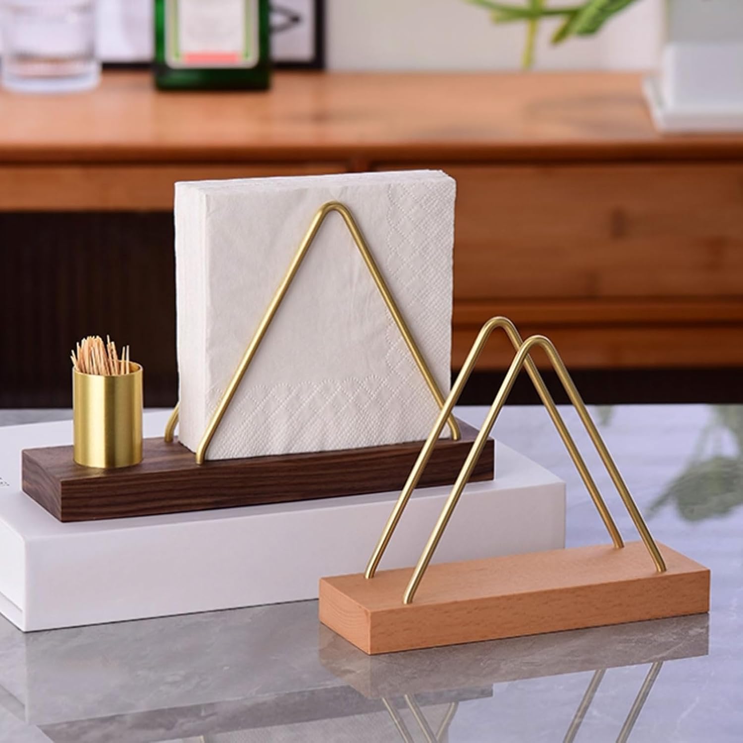 Beech Walnut Vertical Napkin Stand Wooden Paper Towel Holder for Cafe, Restaurant Simple Metal Wood Table Top Dispenser (wood, 20 * 5.5 * 13cm)