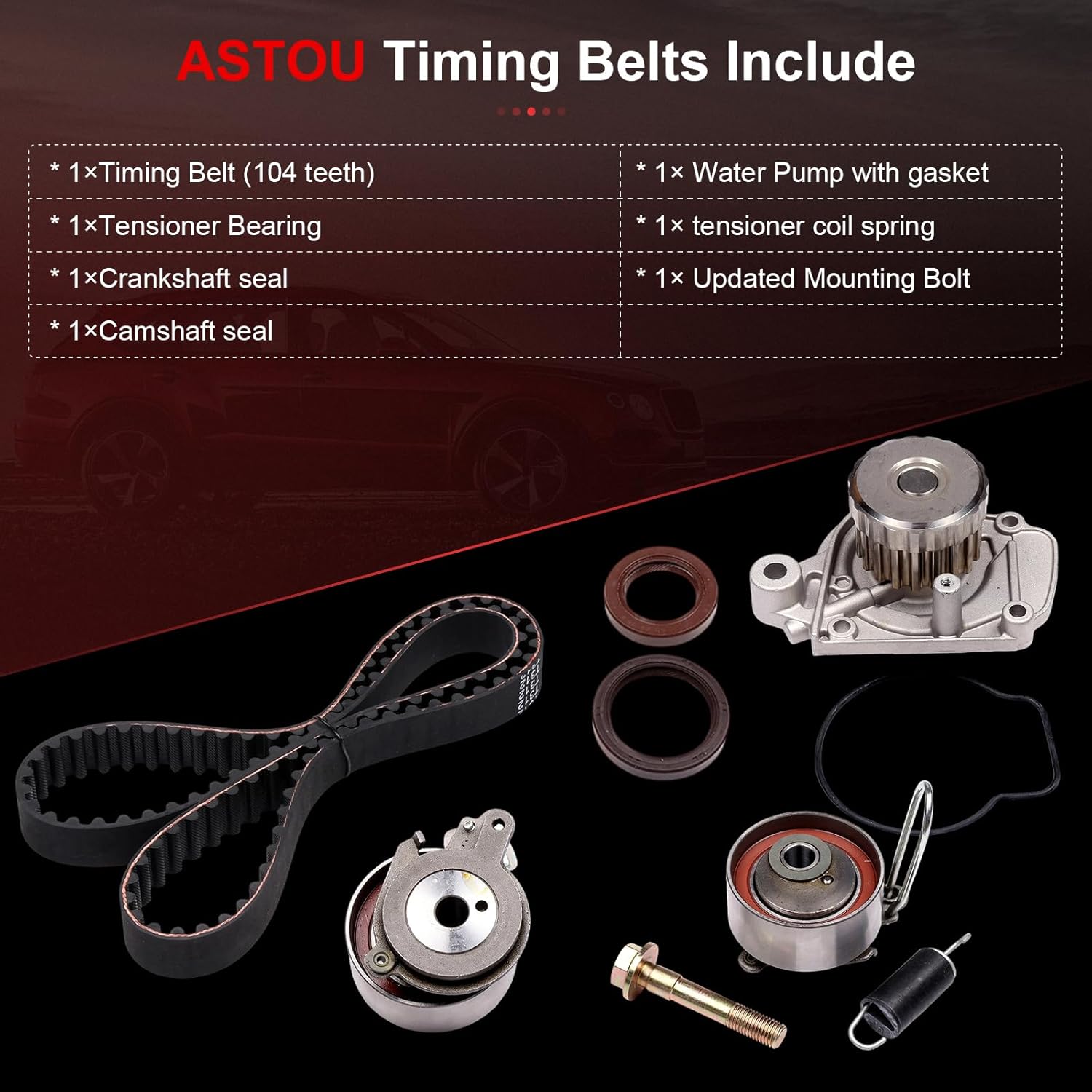 1.7L L4 SOHC Timing Belt Kit w/Water Pump Fit for 2001 2002 2003 2004 2005 for Honda for Civic for Acura for EL Replace Engine Timing Belt Kit OEM - TS26312 TBK220WP ITM312