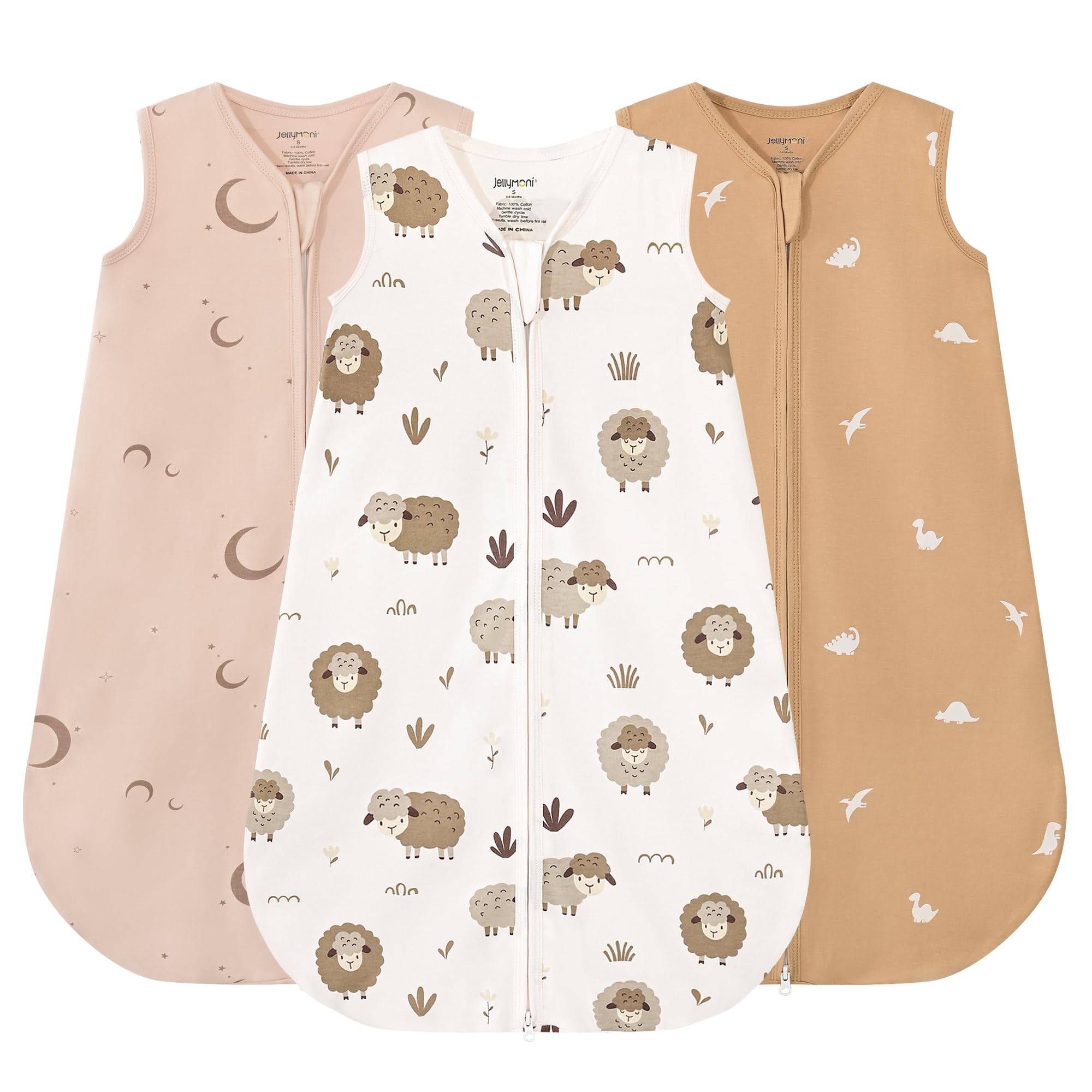 JELLYMONI Baby Sleep Sack 18-24 Months, 100% Cotton 3 Pack 0.5 TOG Baby Wearable Blanket Infant Sleep Sack with 8-Way Zipper Newborn Sleep Sacks