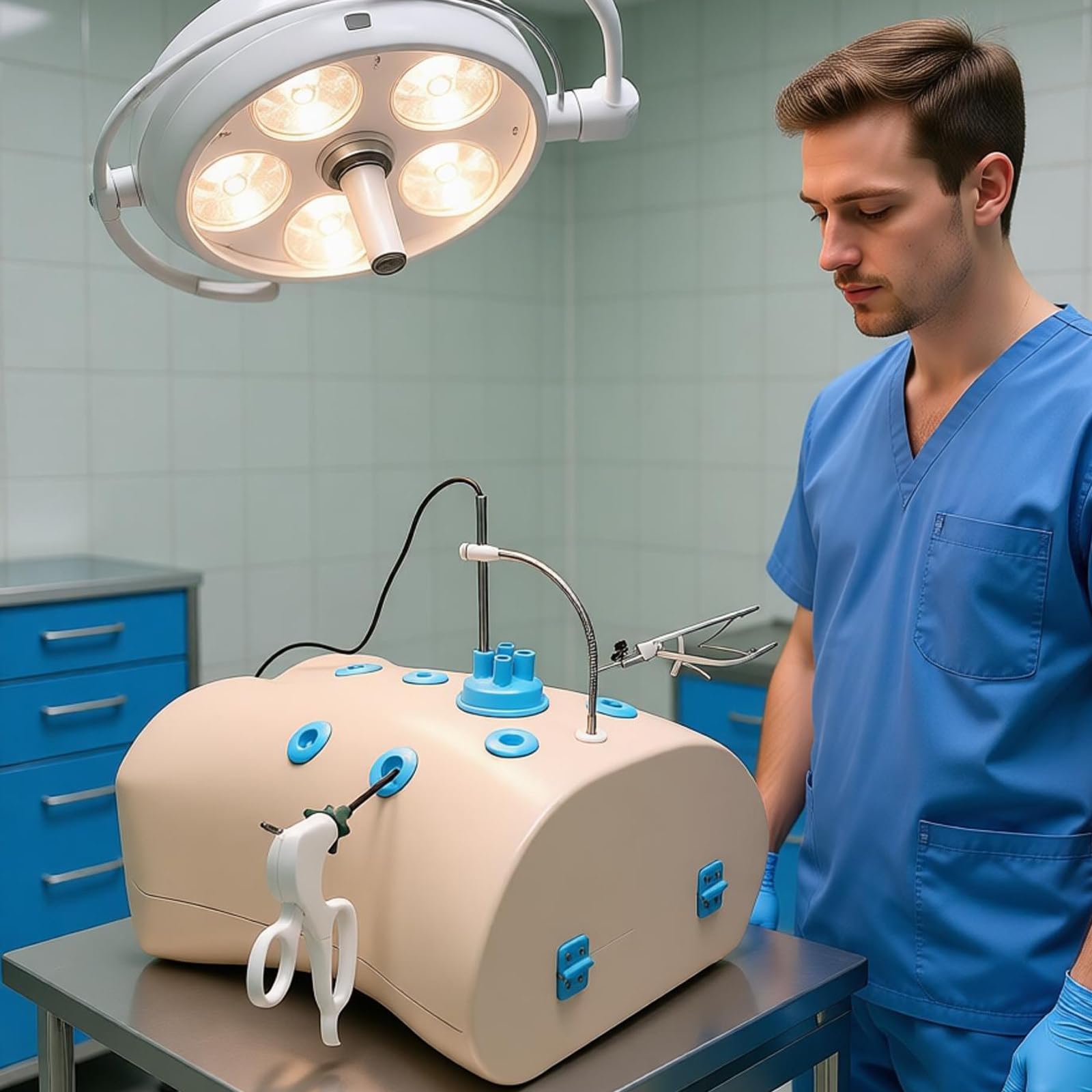 ROGHA Laparoscopic Surgery Simulator Training Box with 30° Endoscope,Trainer Teaching Equipment Modules Kits,Equipped with Professional Clinical Instruments