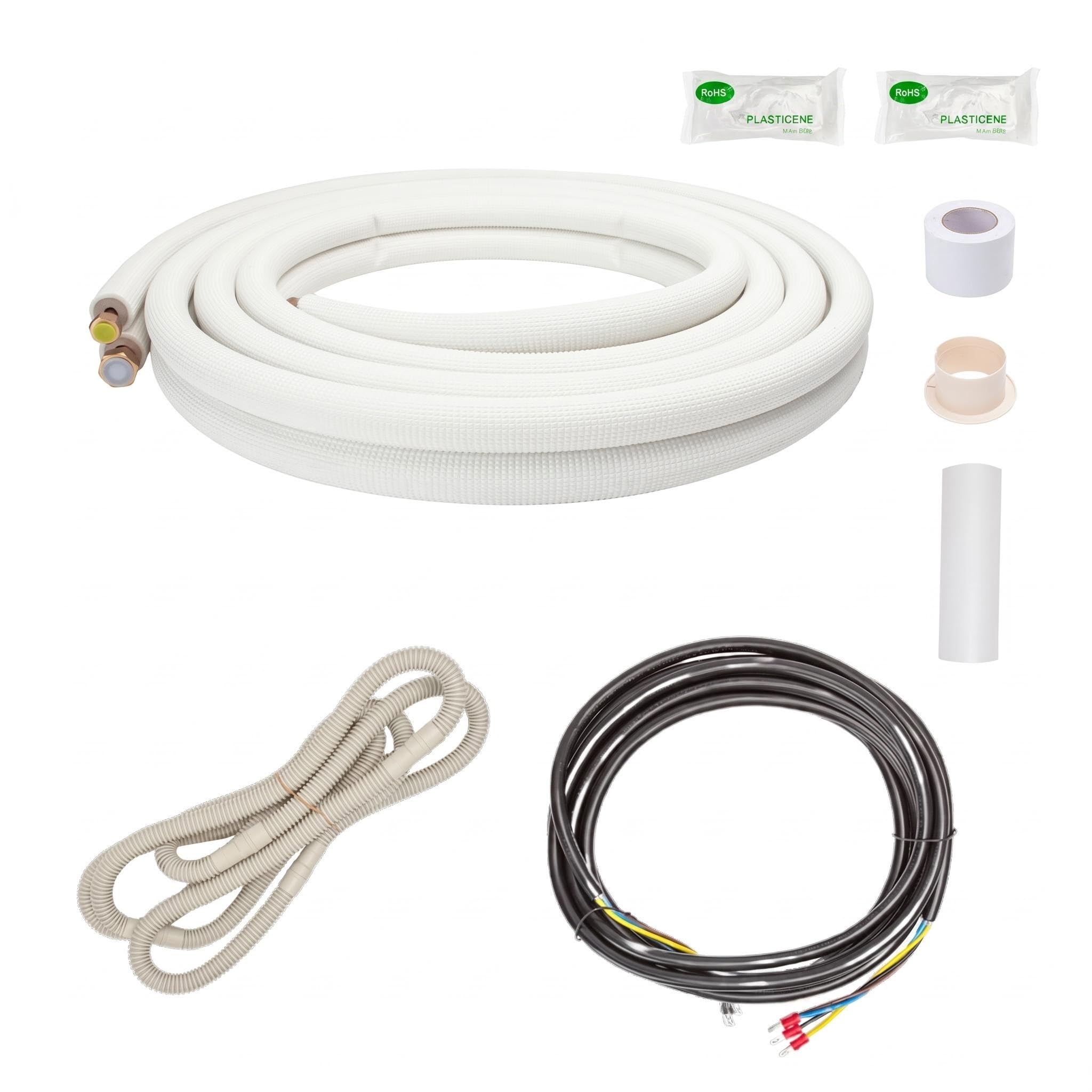 ICOOL 10 Ft. Mini Split Line Set, 1/4" & 1/2" O.D. Twin Copper Pipes, 3/8" Thickened PE Insulated Coil Copper Line for Air Conditioner HVAC Refrigeration and Heating Equipment, with Fittings
