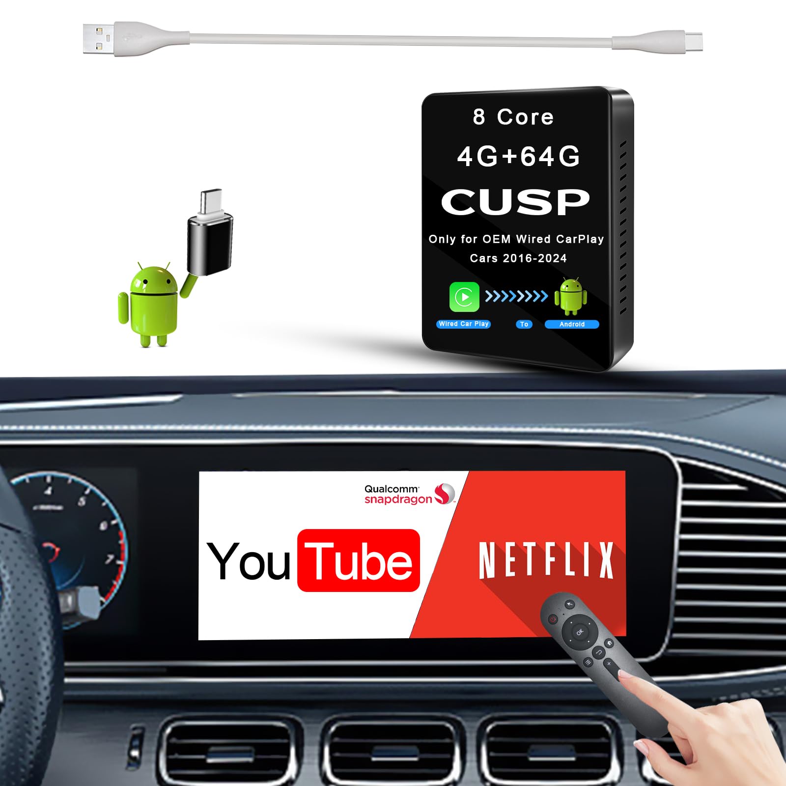 2024 New Wireless CarPlay Adapter USB Android 8 Core 4G+64G+SIM for Factory Wired CarPlay Cars (Model Year: 2016-), Wireless CarPlay Dongle Convert Wired to Wireless CarPlay and Wireless Android Auto-image-28