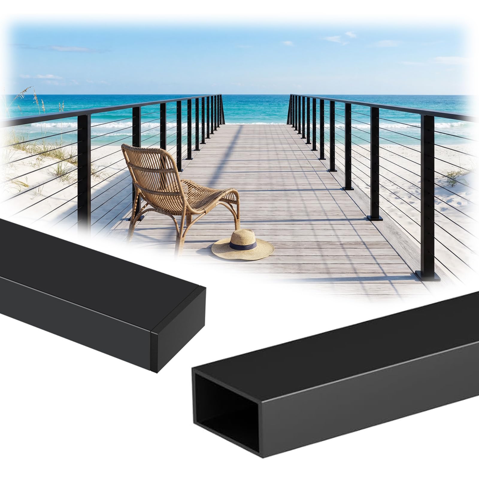 Photo 1 of *** MAJOR DAMAGE***Zylorix 2Pack 12FT Aluminum Black Handrail for Lake House Deck Railing, 2.36" W X 1.18" H Cuttable Rectangular Flat Top Hand Rail for DIY Outdoor Deck Stair Cable Railing(Screws Included)