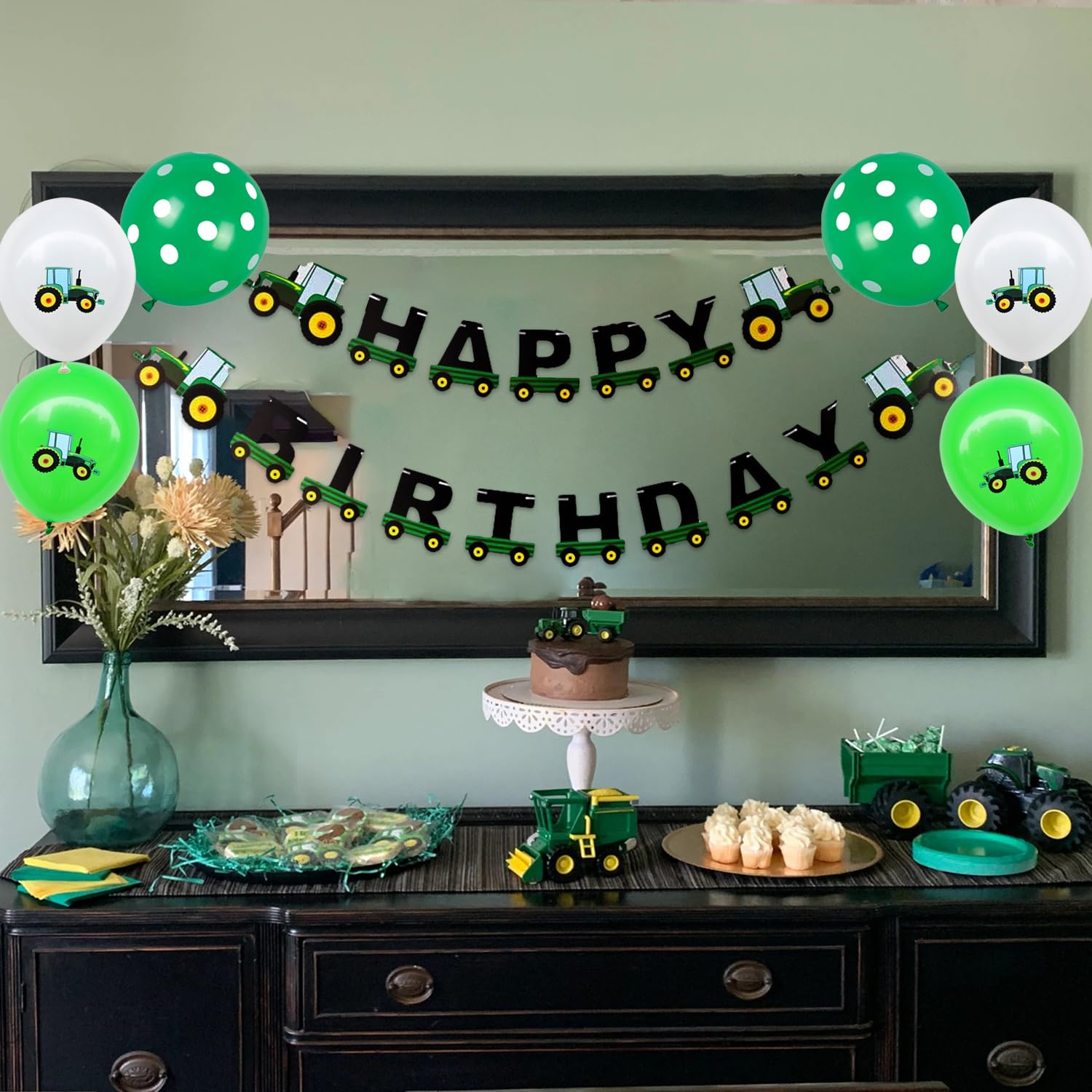 Décoration Anniversaire Tracteur SUNBEAUTY - Lot De 3 Bannières Happy Birthday Pour Fête Thème Ferme