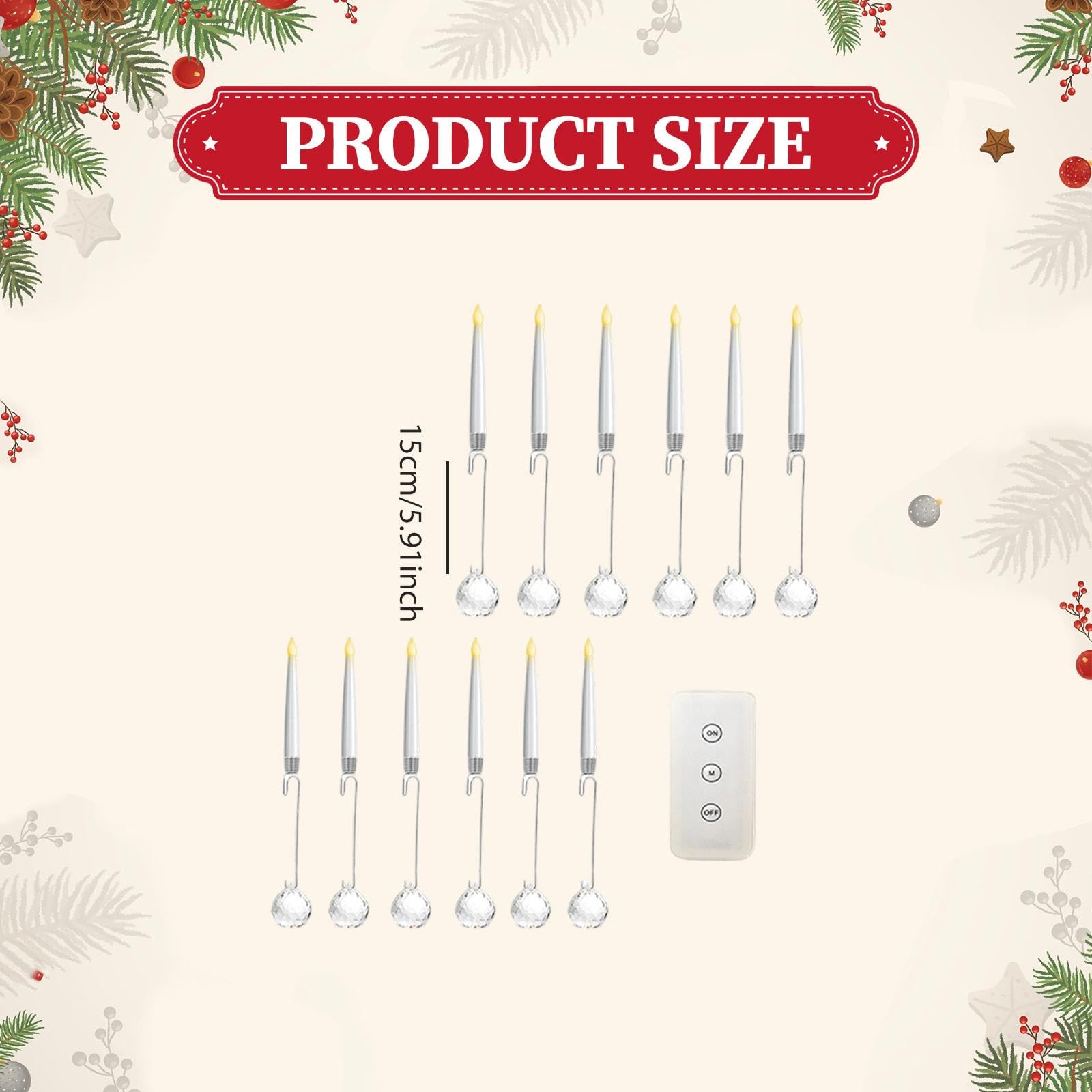 perfk 12x Candele per albero di Natale a LED, candele coniche corte, decorazioni con telecomando, candelieri a LED per tavolo, festa, Halloween, casa, Palla Acrilica