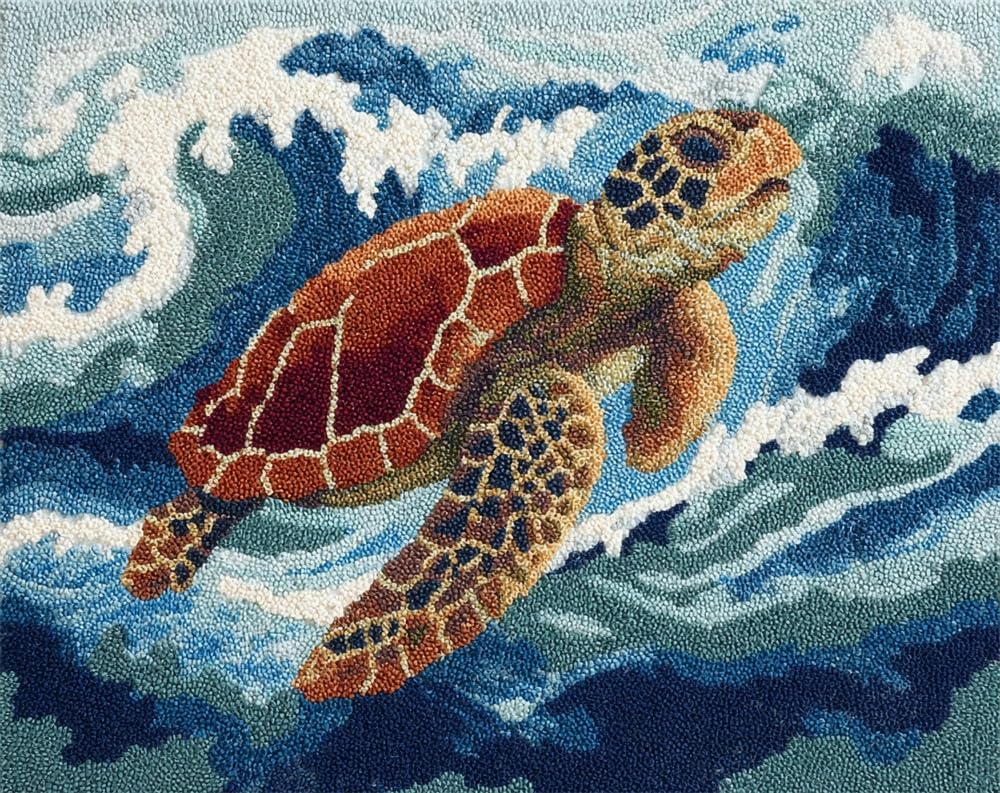 Kitquiver Latch Hook Kits for Adults Rug Seaside Turtle Crafts Crochet Yarn with Pre-Printed DIY Handmade Embroidery Needlework for Home Decoration 39X55In