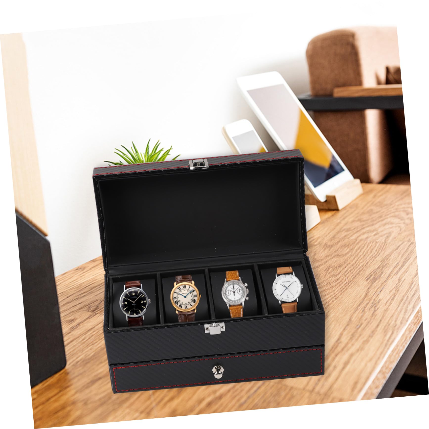 POPETPOP Cuir Noir Boîte de Rangement Présentation, Montre-bracelet