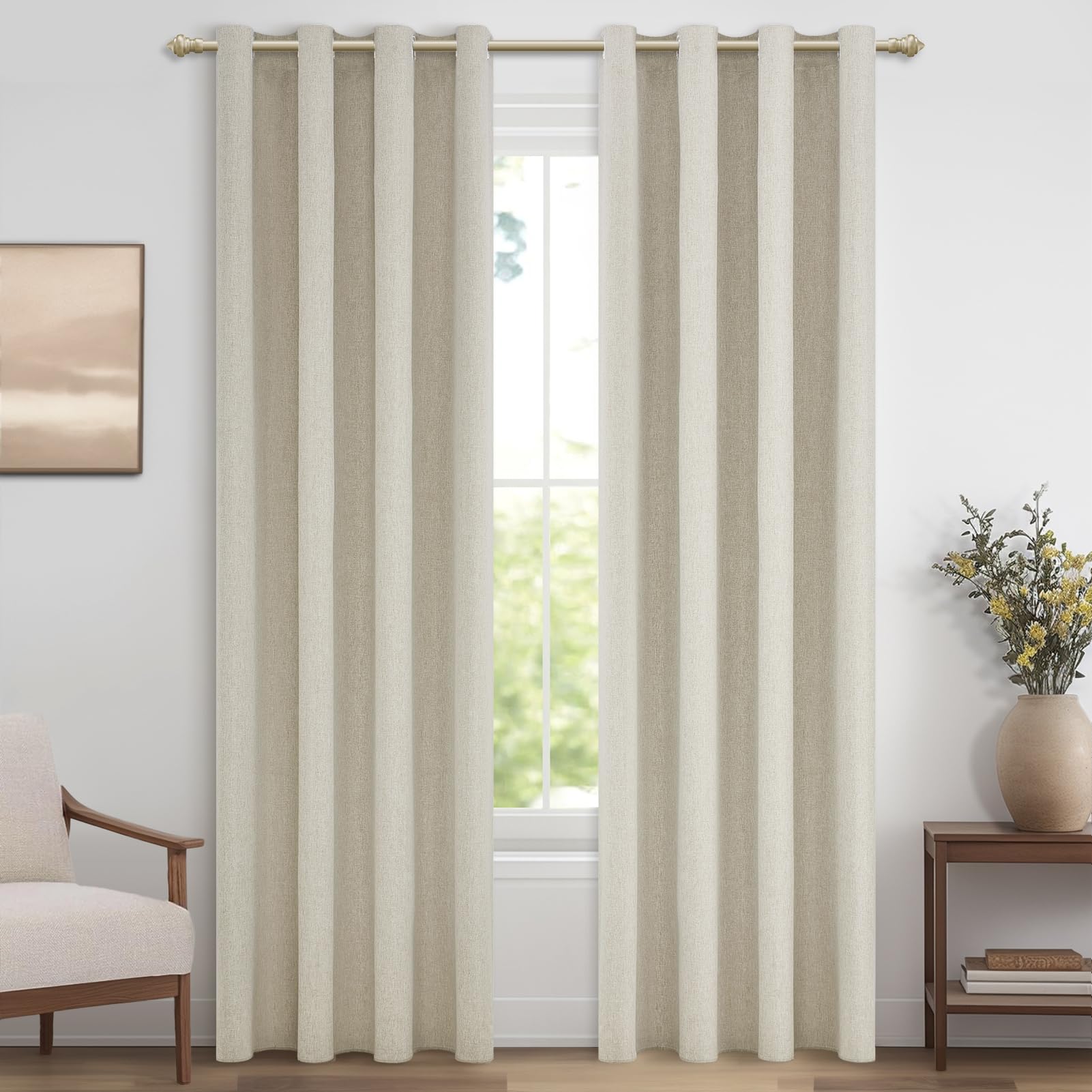 MRTREES Blackout Curtains 100% Anti Light Cute Curtain Living Room Modern Natural Linen 2 Pieces Thermal Insulated Cold Blackout Curtains with Eyelets for Bedroom, Dining Room, Room, 140 x 225 cm Global Recycled Standard Global Recycled Standard Global Recycled Standard