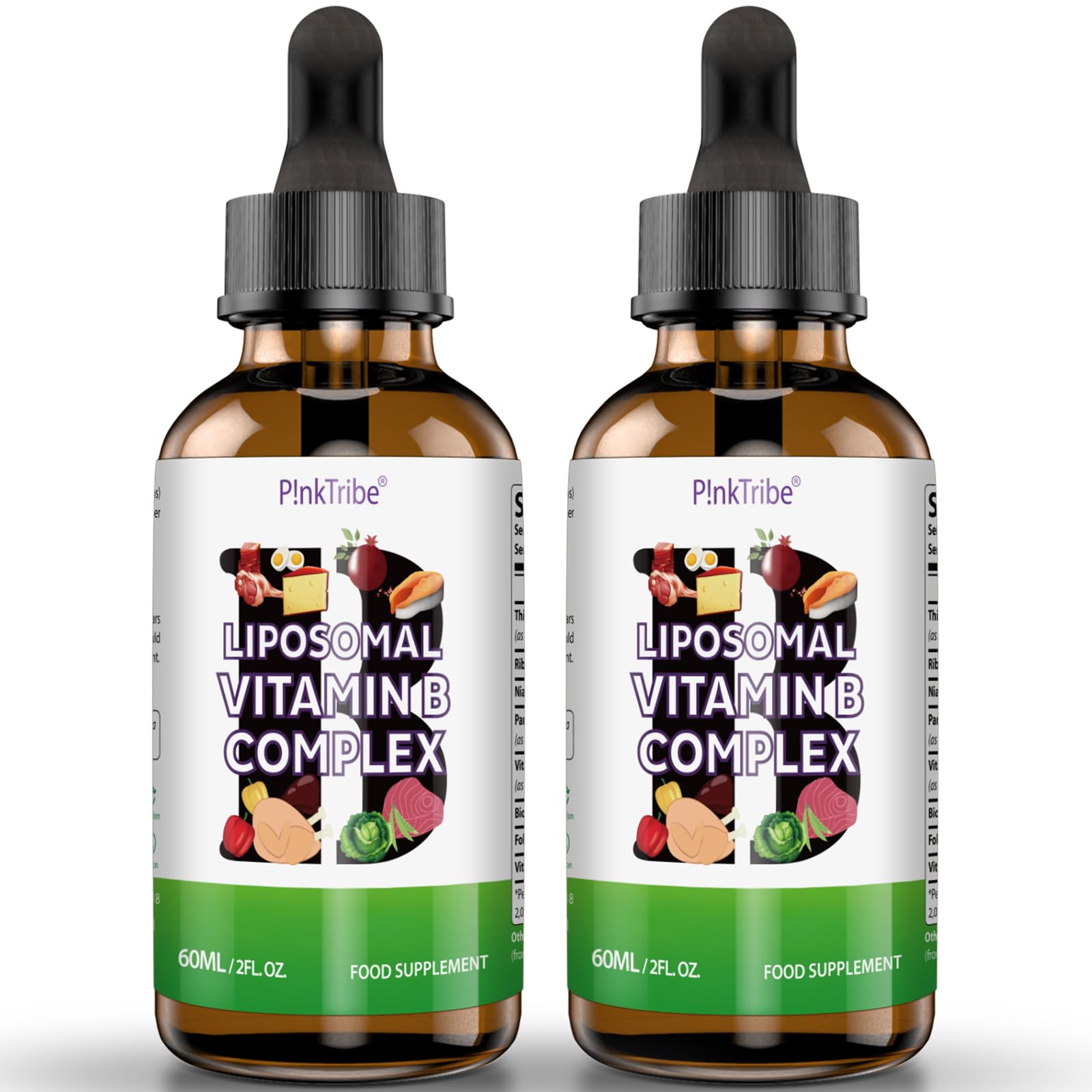 Liposomal Vitamin B Complex Liquid - High Strength B-Vitamin Complex Drops, Supports Immune System and Energy Levels, 60ml (Pack of 2)