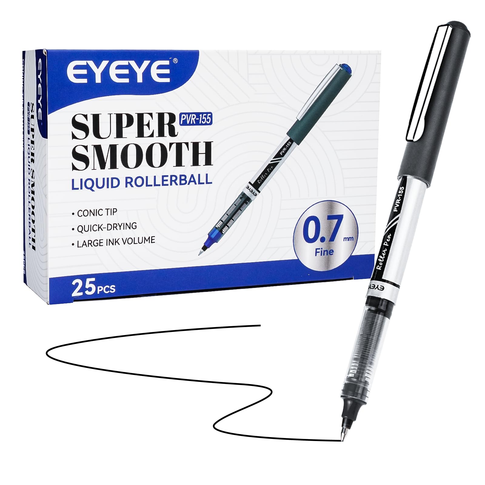 EYEYE 0 7mm Black Roller Ball Pens 25 Pack Medium Point Rollerball Pen Quick Dry Liquid Ink Pens