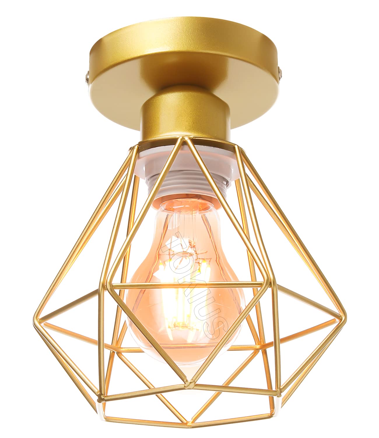 TOKIUS Lámpara de Techo Retro, 16CM Lámpara Colgante Techo Vintage Jaula Dorado Luz Colgante Interior Iluminación de Techo para Cocina Comedor Dormitorio Pasillo (# Plafon)