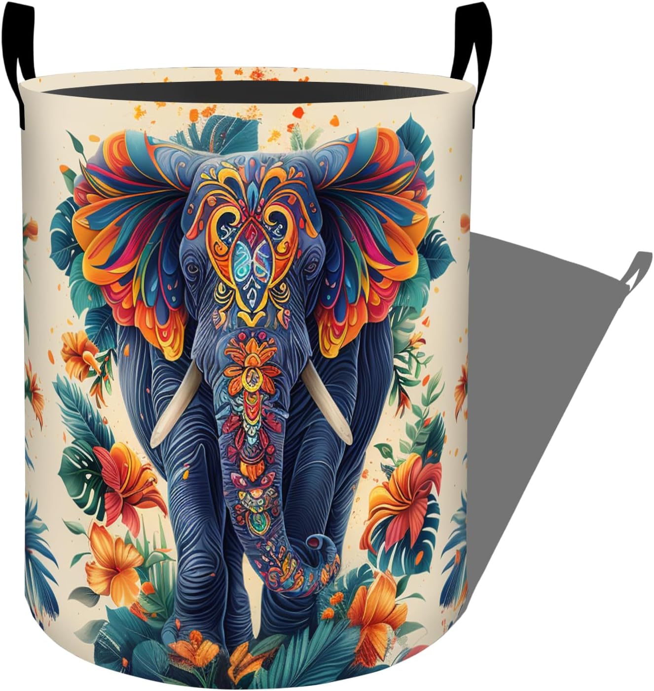 Stained Glass Style Sunflower Art Laundry Basket with Handles, 19.7"x15.7" Clothes Foldable Laundry Hamper Organizer for Dorm Nursery Bedroom Bathroom Decor, Toy Storage Bin for Kids