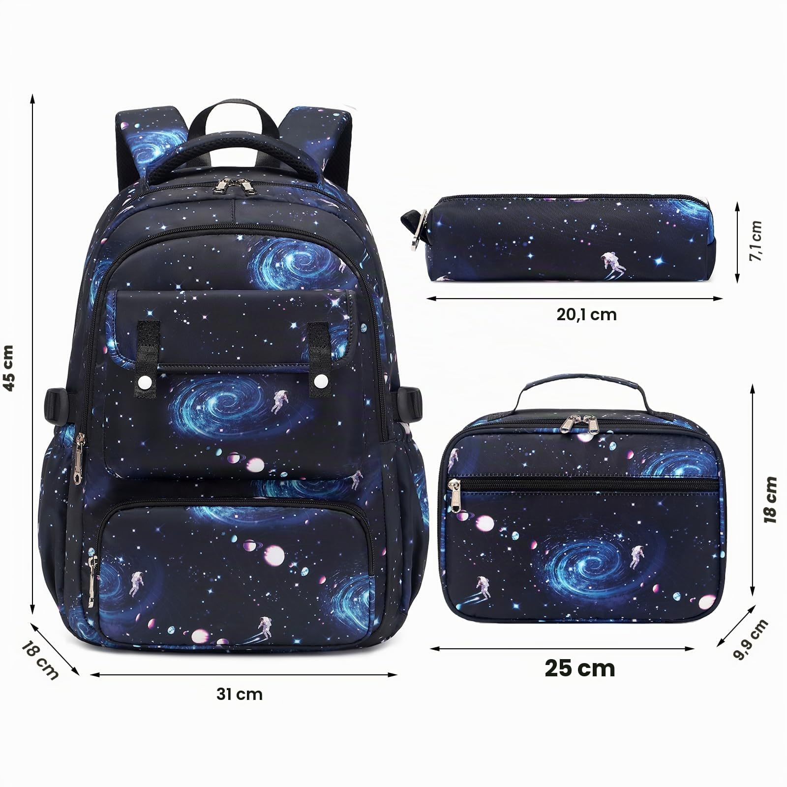 Zaino Galaxy a tema spaziale, con portapranzo, per ragazzi e ragazze, leggero e impermeabile, per studenti elementari e elementari