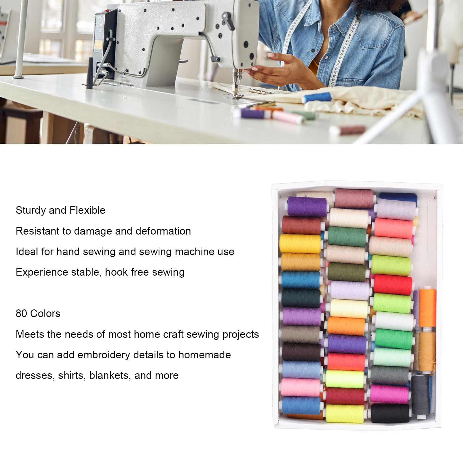 Set di Fili da Cucito Premium da 400 Iarde, 80 Colori, Fili in Poliestere per Cucito a Mano e Quilting Fai da Te
