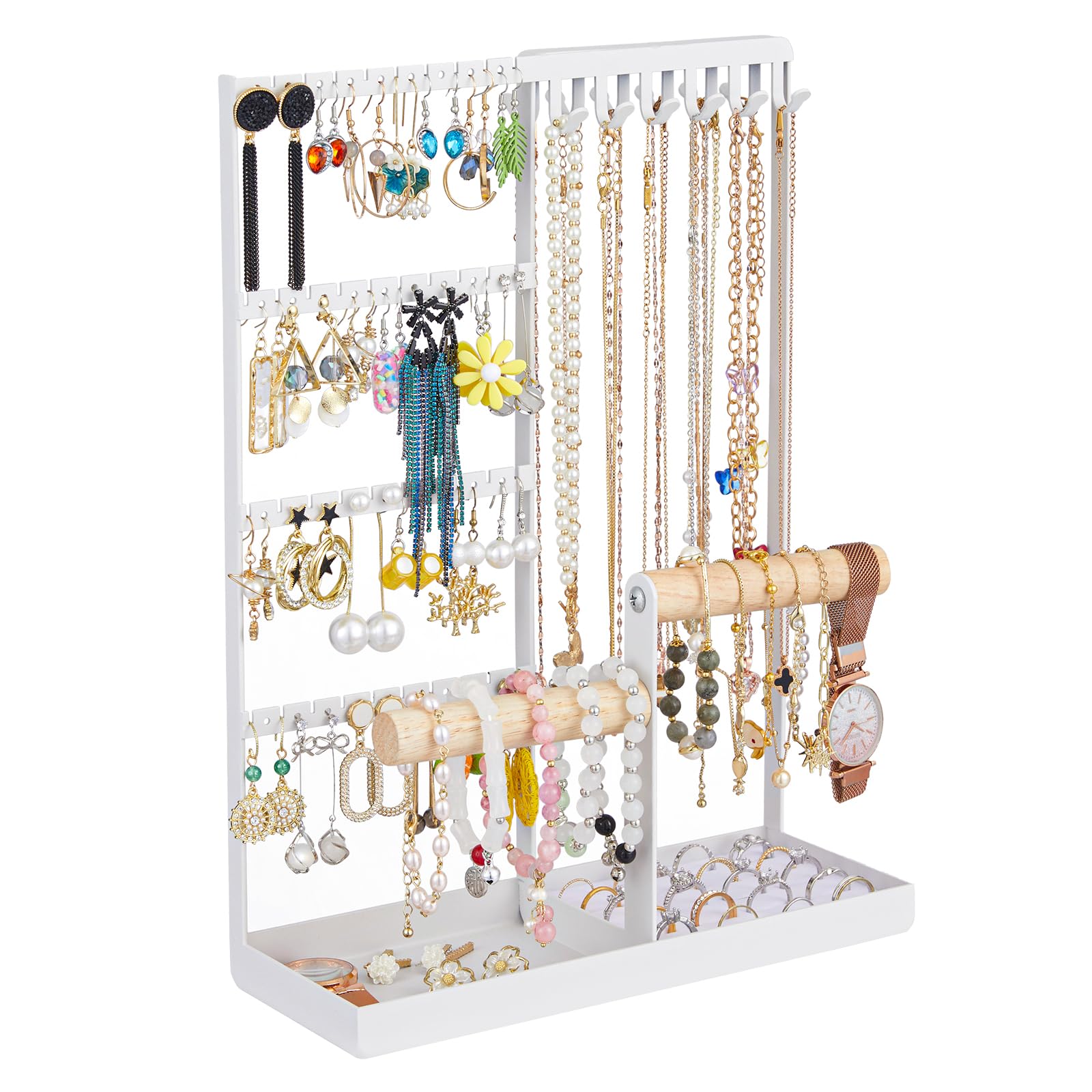 Jewelry Organizer Stand, Jewelry Holder Tree and Storage, Super Large Capacity, 72 Earring Holes, 12 Necklace Hooks, 20 Rings Slot, 2 Bracelet Bars,