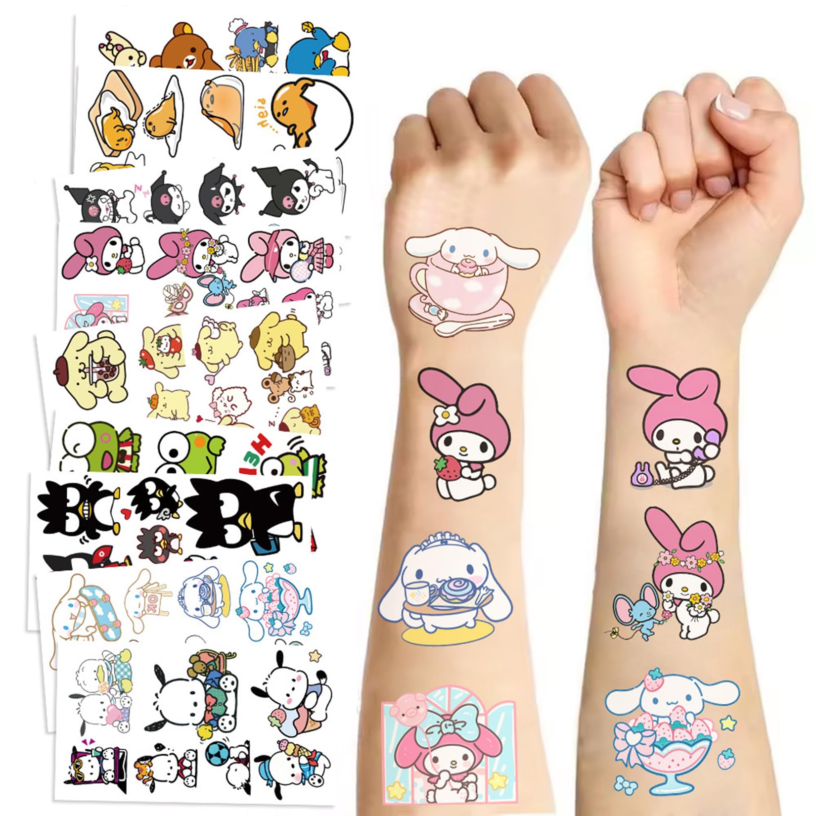 Cartoon Melody Kuromi Pompompurin Keroppi Temporary Tattoos & Face Stickers
