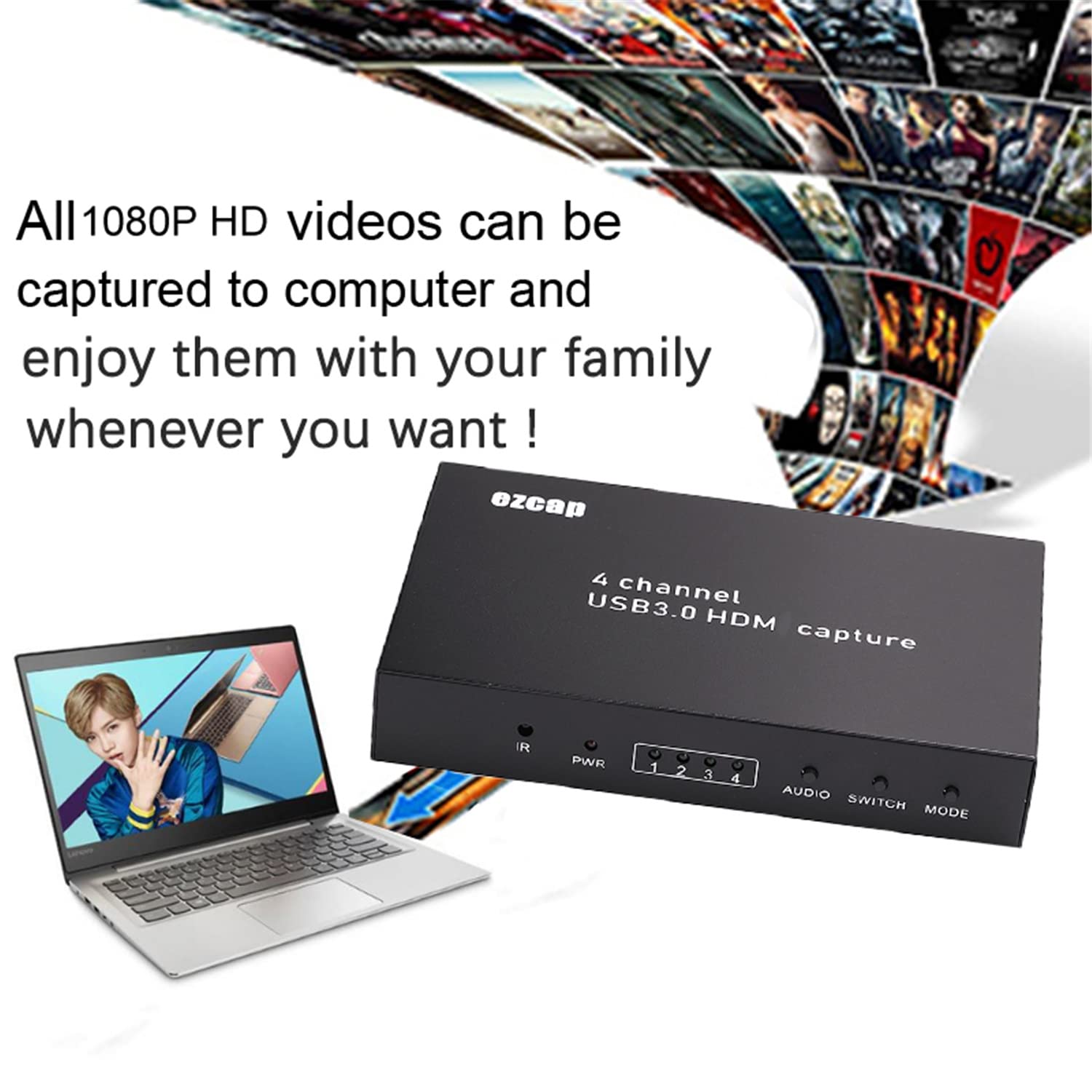 Scheda di acquisizione video 4 canali USB3.0 1080P 60fps Cattura 4 videocamere Multipli su OBS Live Streaming