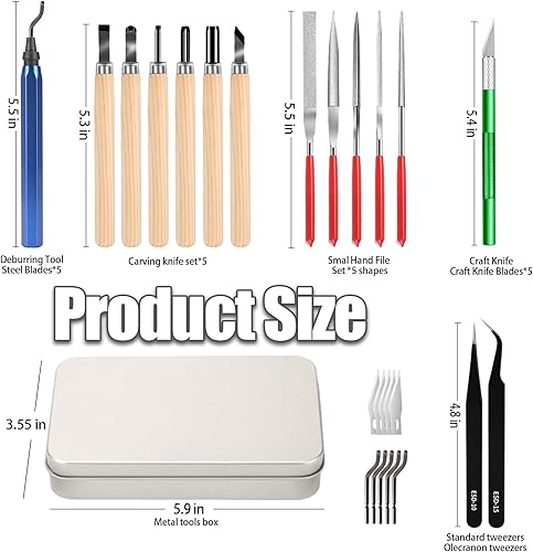 Miniatura 2 de Precisio de 25 piezas con herramienta de desbarbado, cuchillo de manualidades, lima de mano, cuchillo de tallado adecuado para lijar, tallar,