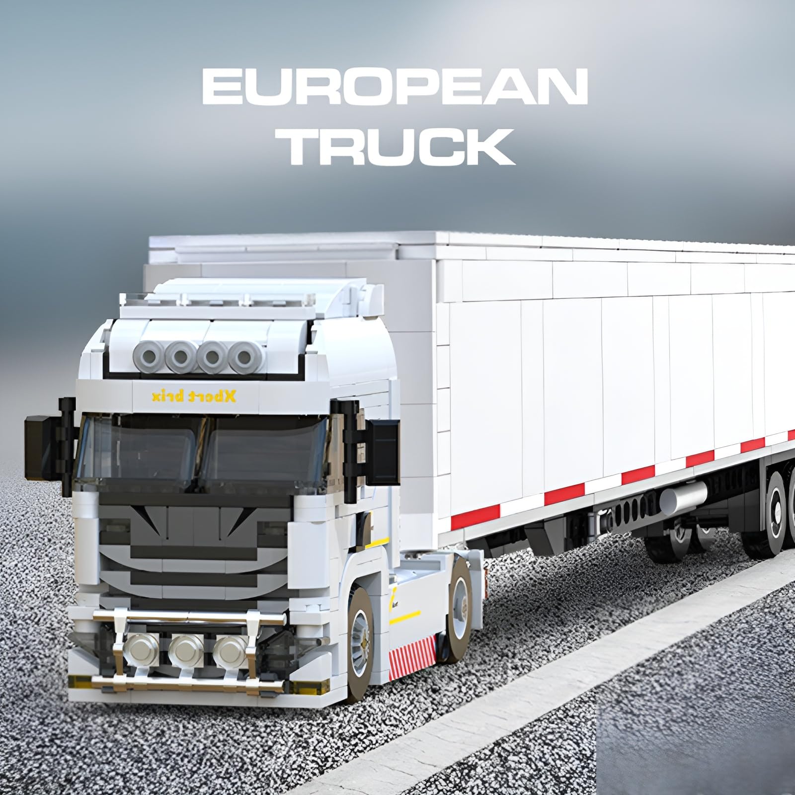 Europäischer LKW-Bausatz mit Anhänger – 2IN1 Schwerlast-LKW-Modell, Sammler Modell Klemmbausteine, Geschenk für LKW-Spielzeug-Fans, Erwachsene und Jugendliche (725 Teile)