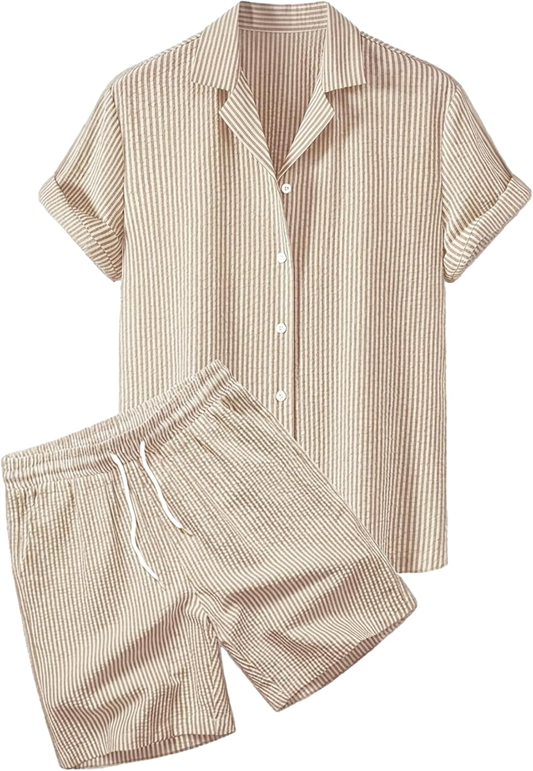 SOLY HUX Men's 2 Piece Outfits Striped Short Sleeve Button Down Shirts and Drawstring Shorts Summer Vacation Clothes
