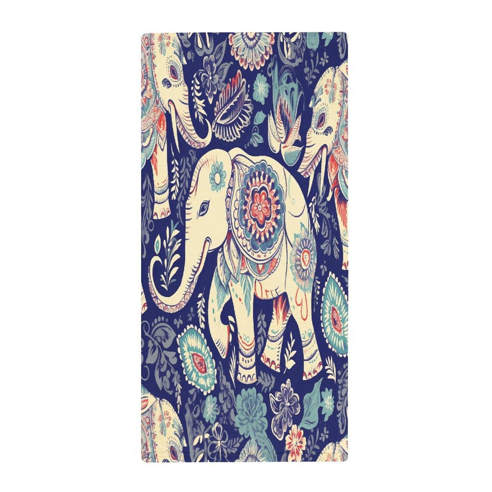 VstaDank Boho Elephant Hand Towels Ultra Soft Printed Towels Classic Coral Velvet Kitchen Hand Towel Highly Absorbent Hotel Spa Towel Collection for Bathroom Workout 13.8 X 28.7 in