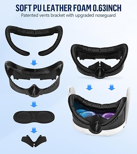 Miniatura 2 de YRXVW Facial Interface & Face Pad Cushion Compatible with OculusMeta Quest 3, Replacement PU Leather Foam Cushion Cover and Nose Guard Pad