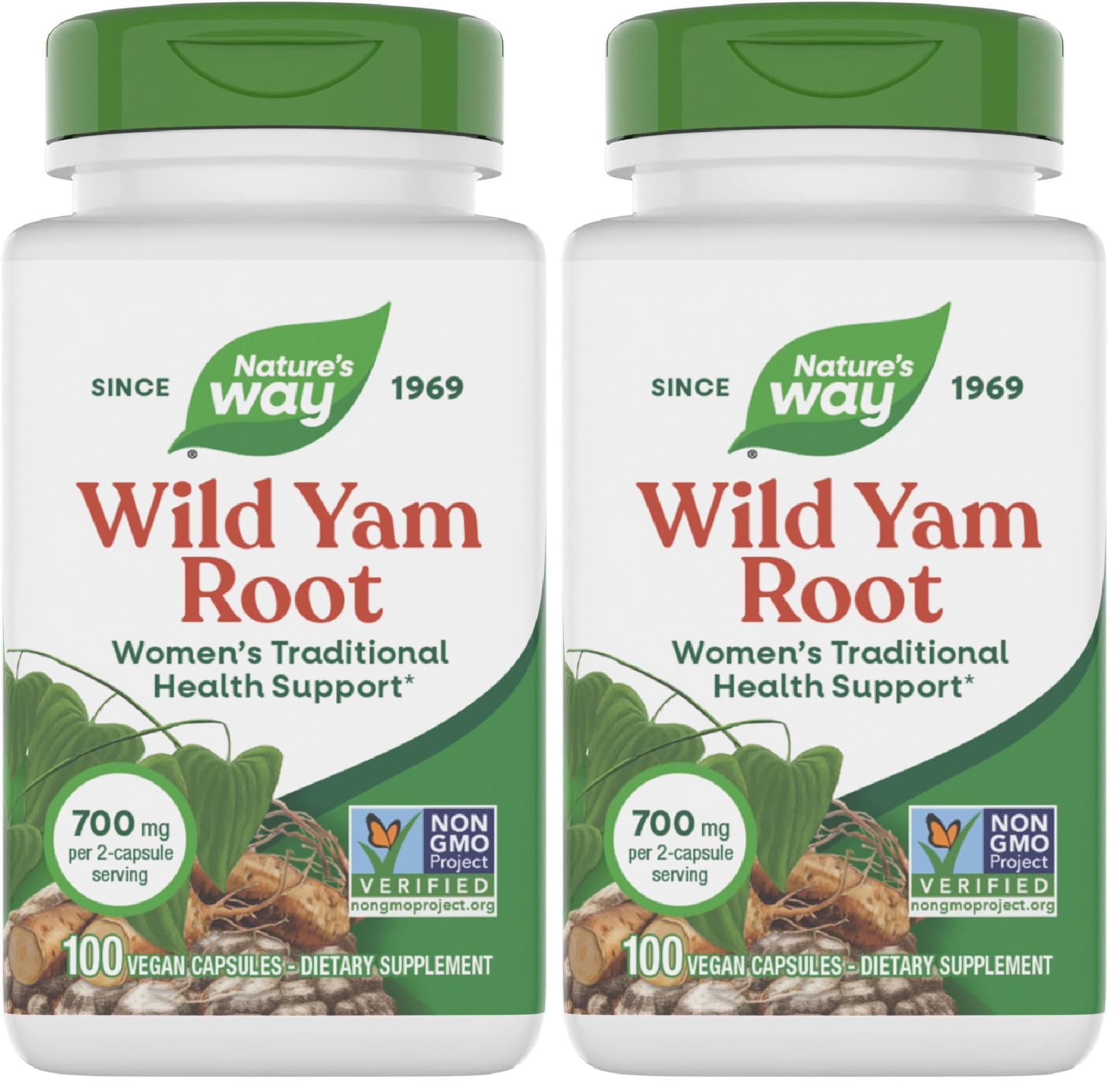 Nature's Way Wild Yam Root Capsules,Women's Traditional Health Support*,700 mg per 2-Capsule Serving,Non-GMO Project Verified,100 Vegan Capsules (Packaging May Vary),(Pack of 2) 100 Count (Pack of 2)