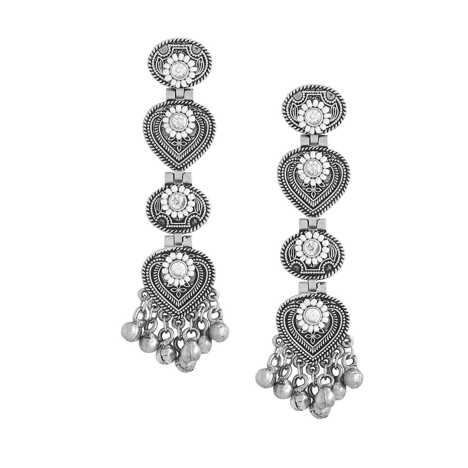 Yellow Chimes Earrings For Women Silver Oxidised Long Dangler Earrings | Traditional Oxidised Silver Plated White Stone Danglers Earrings I Birthday Gift For Girls & Women Anniversary Gift for Wife (B0CV5NH7RK) Amazon Price History, Amazon Price Tracker