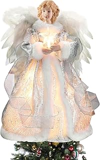 Angel Christmas Tree Topper Decorations, Angel Star Treetop with LED Lights, Angel Xmas Tree Top Ornament with White Feather Wings for Christmas Tree Holiday Wonderland Party Decor