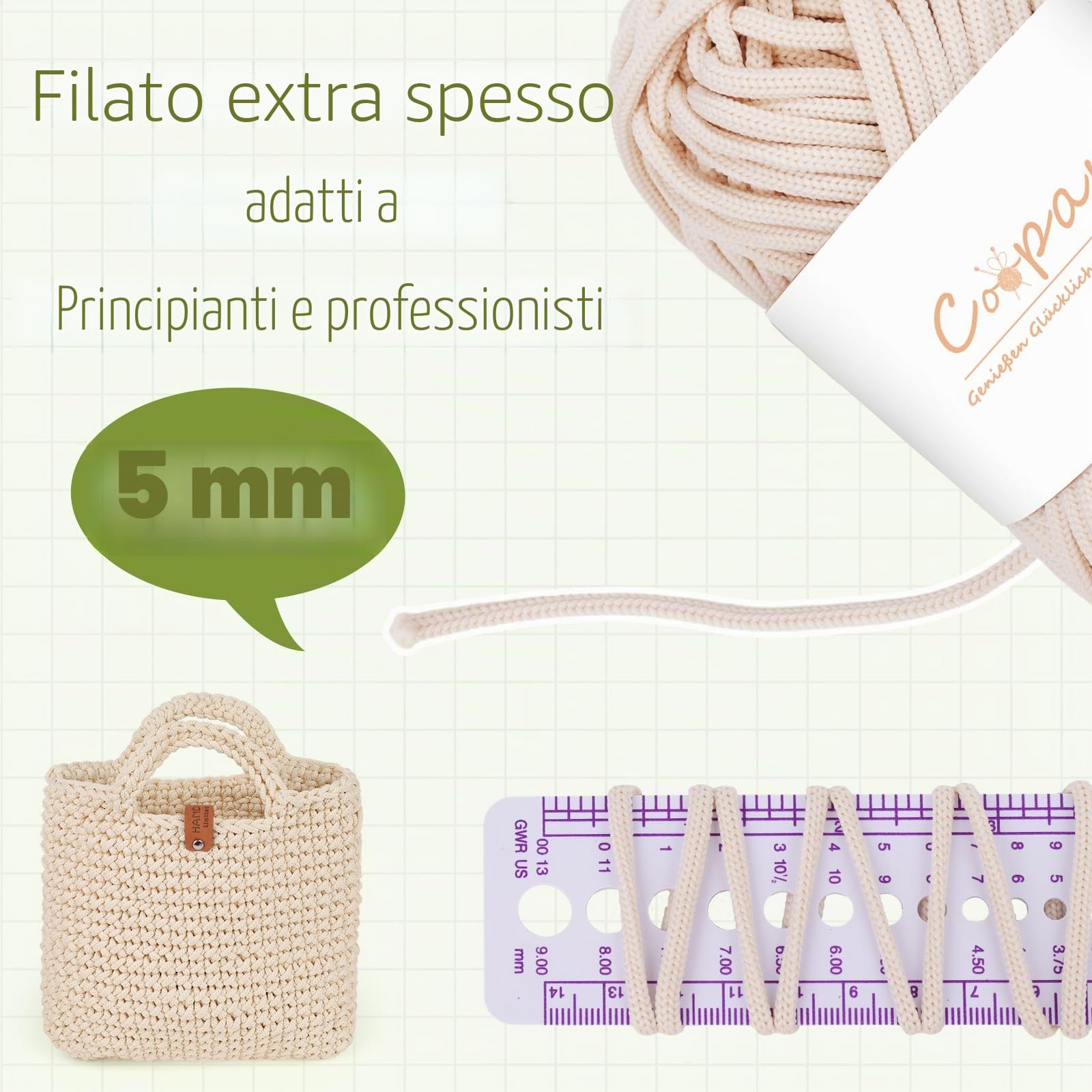 Coopay Set uncinetto per principianti, borsa per uncinetto con ago da 4,5 mm, istruzioni, lana da 5 mm di spessore per uncinetto piccola borsa a mano, regali creativi per figlie, famiglia e amici