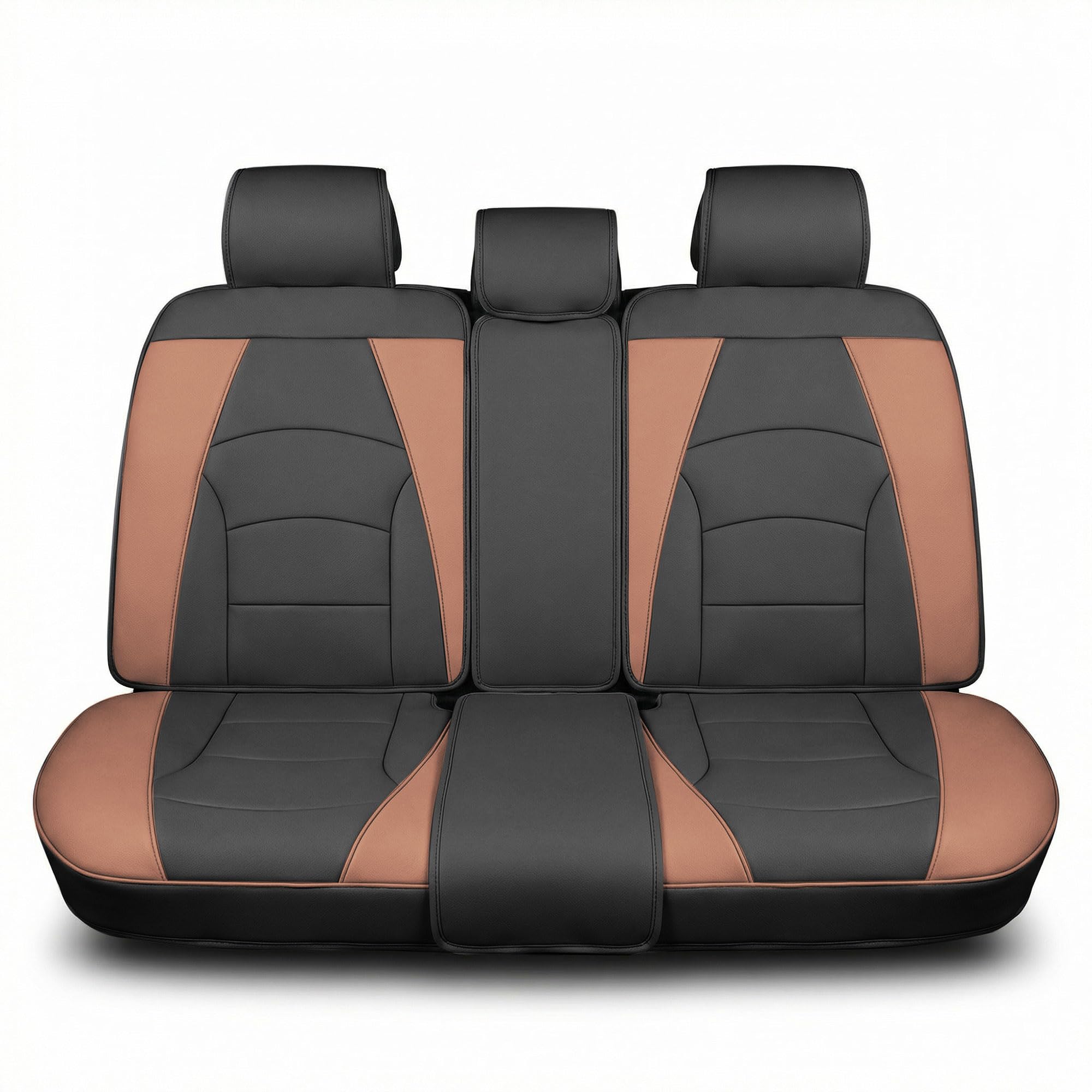 FH Group Car Seat Cover for Back Seat Faux Leather - Universal Fit, Rear Seat Covers for Cars with Rear Split Bench, Car Seat Cushions, Car Interior Accessories for SUV, Sedan, Van Brown Black