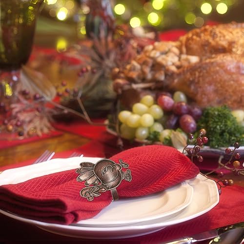 Miniatura 7 de Halatool Juego de 6 servilleteros de pavo de bronce para Acción de Gracias, divertidos servilleteros de metal para festivales, bodas, festividades,